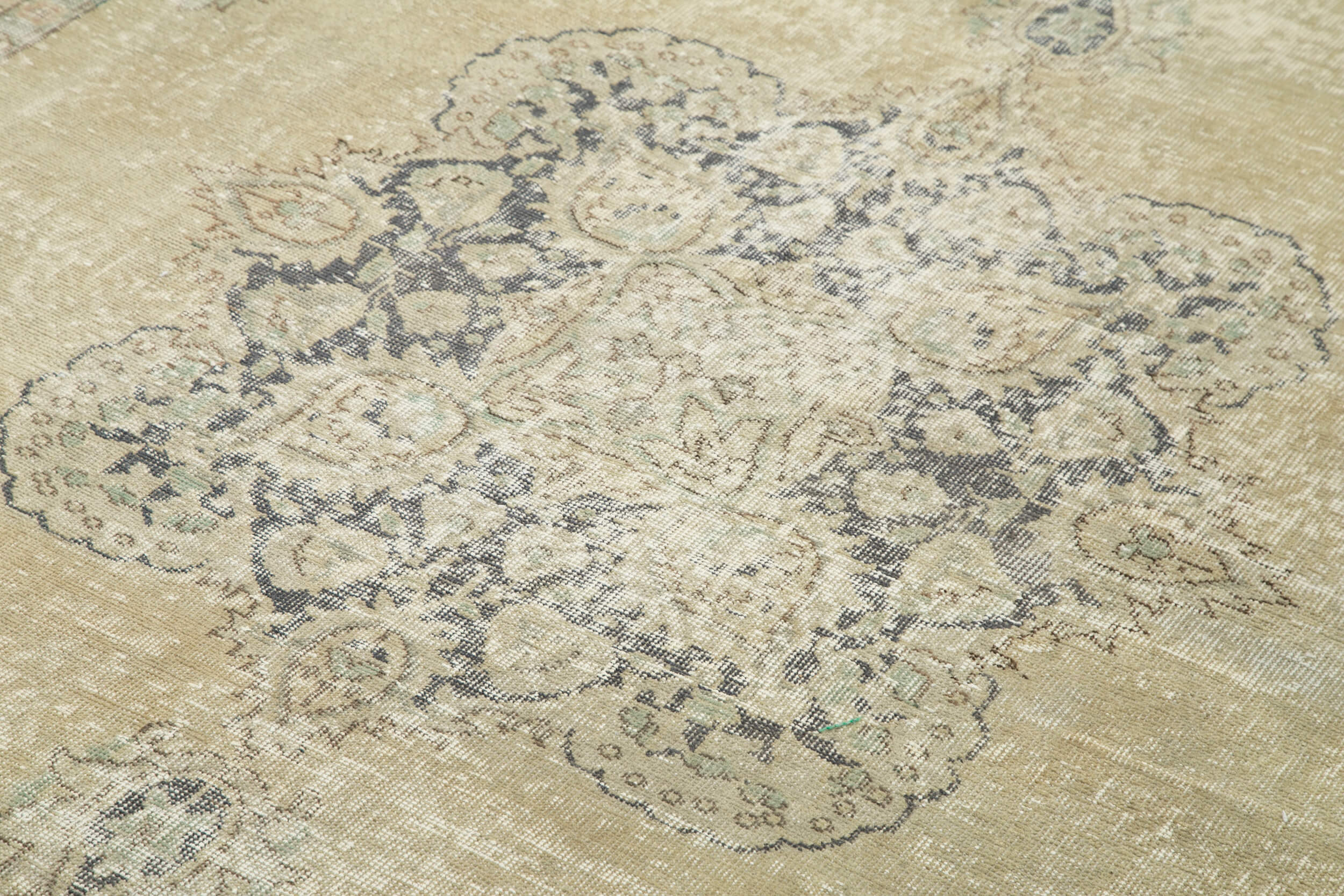 Handmade Wool Area Rug – Vintage Cotton Rug, Neutral Beige, 6'9''x10'2''