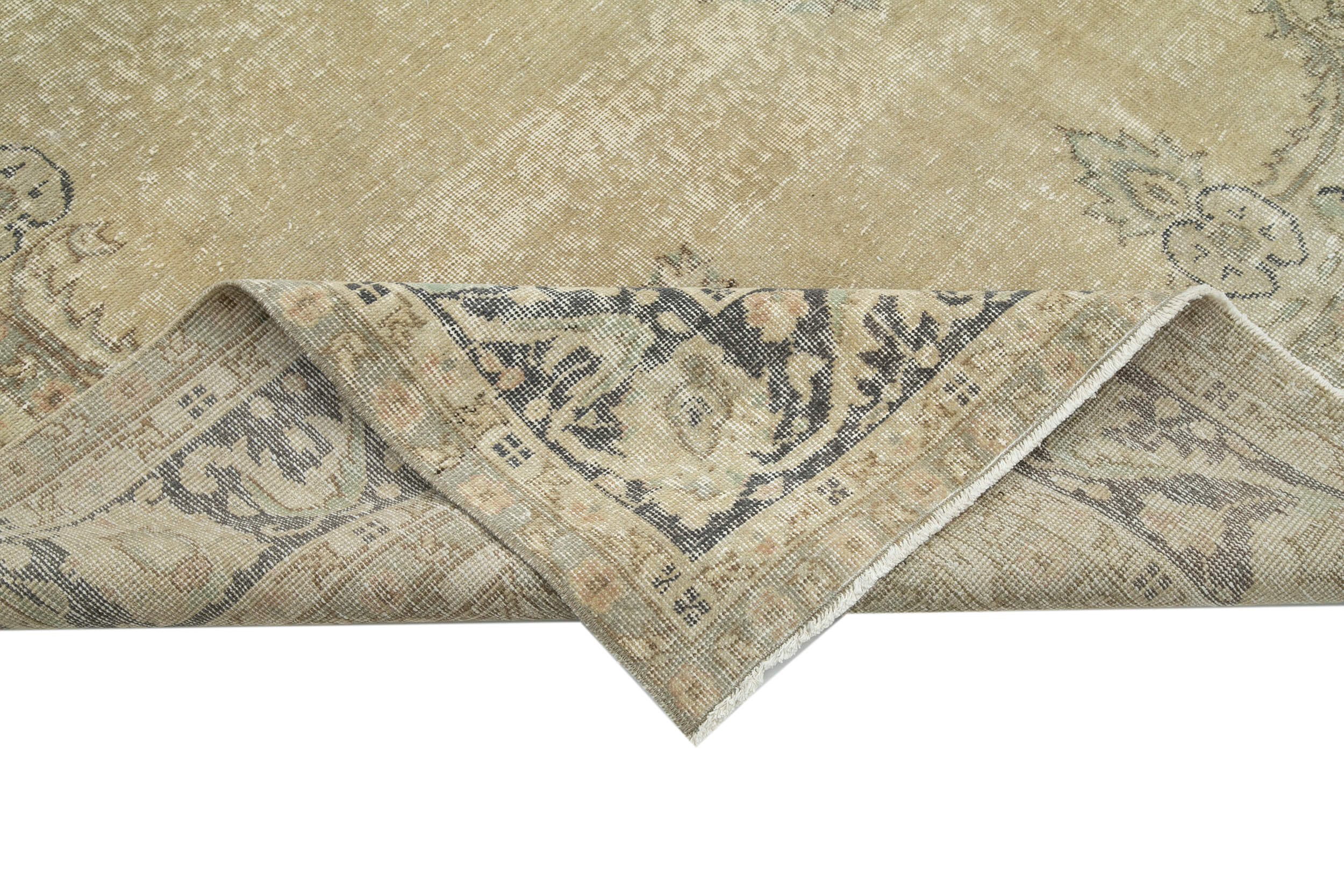 Handmade Wool Area Rug – Vintage Cotton Rug, Neutral Beige, 6'9''x10'2''
