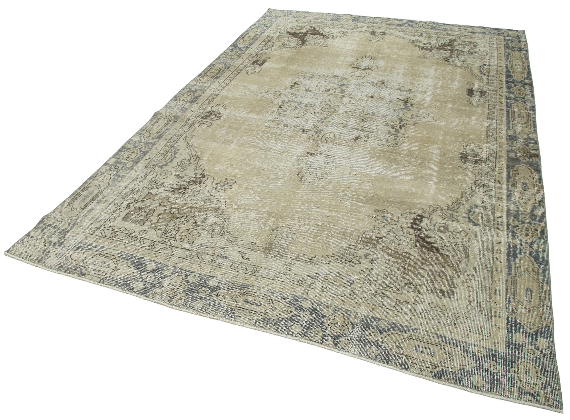 Handmade Vintage Area Rug – Beige Cotton Wool Blend Classic Area Rug 6'7''x10'4''
