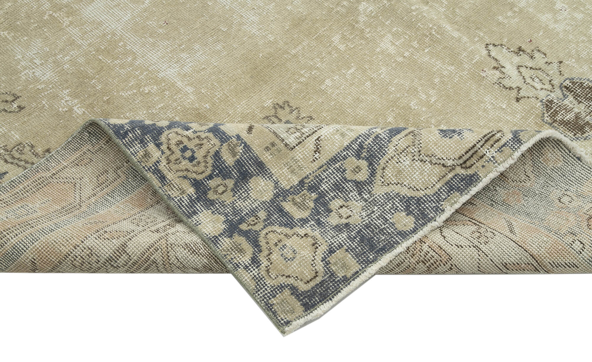 Handmade Vintage Area Rug – Beige Cotton Wool Blend Classic Area Rug 6'7''x10'4''