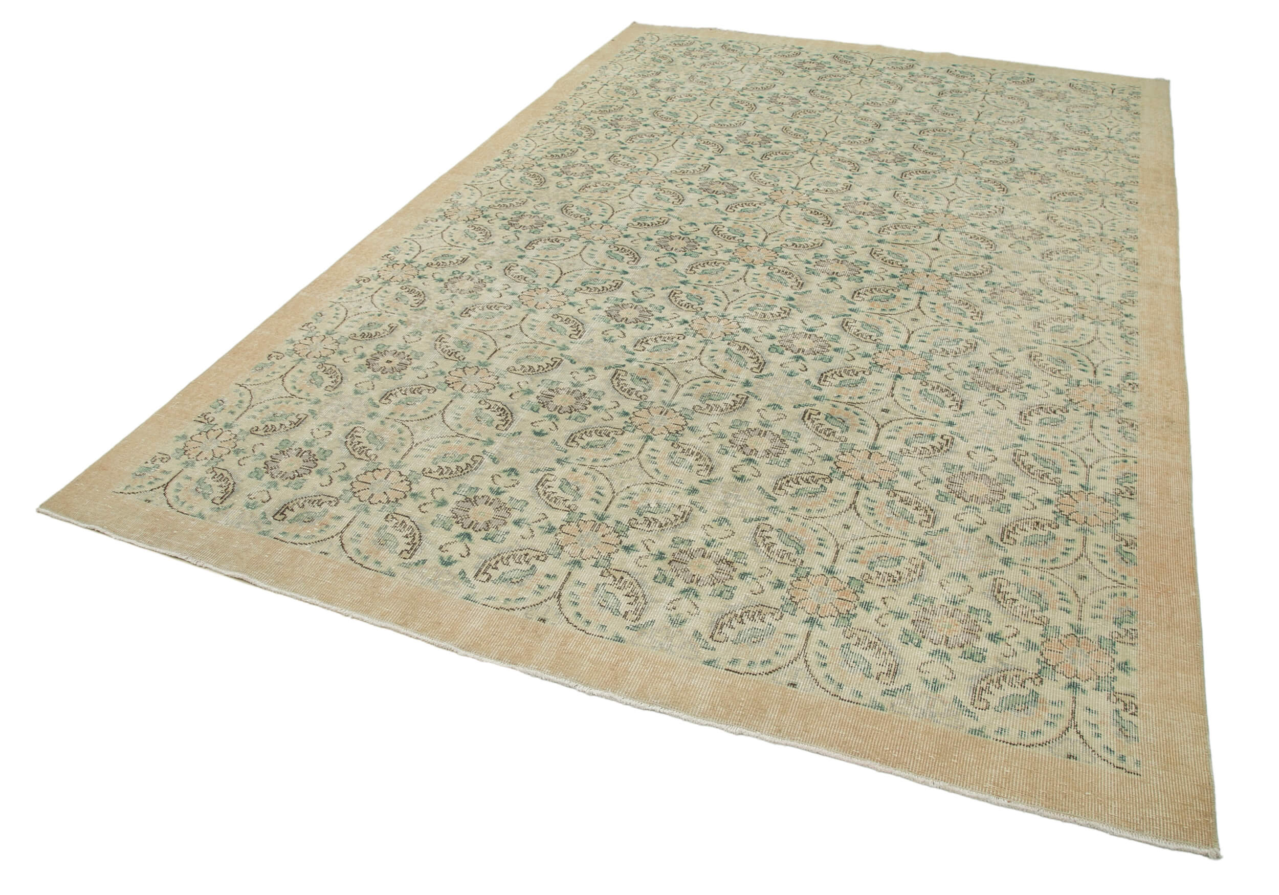 Handmade Wool Area Rug – Vintage Cotton Rug 7'1''x10'8'' Beige Soft Wool Carpet