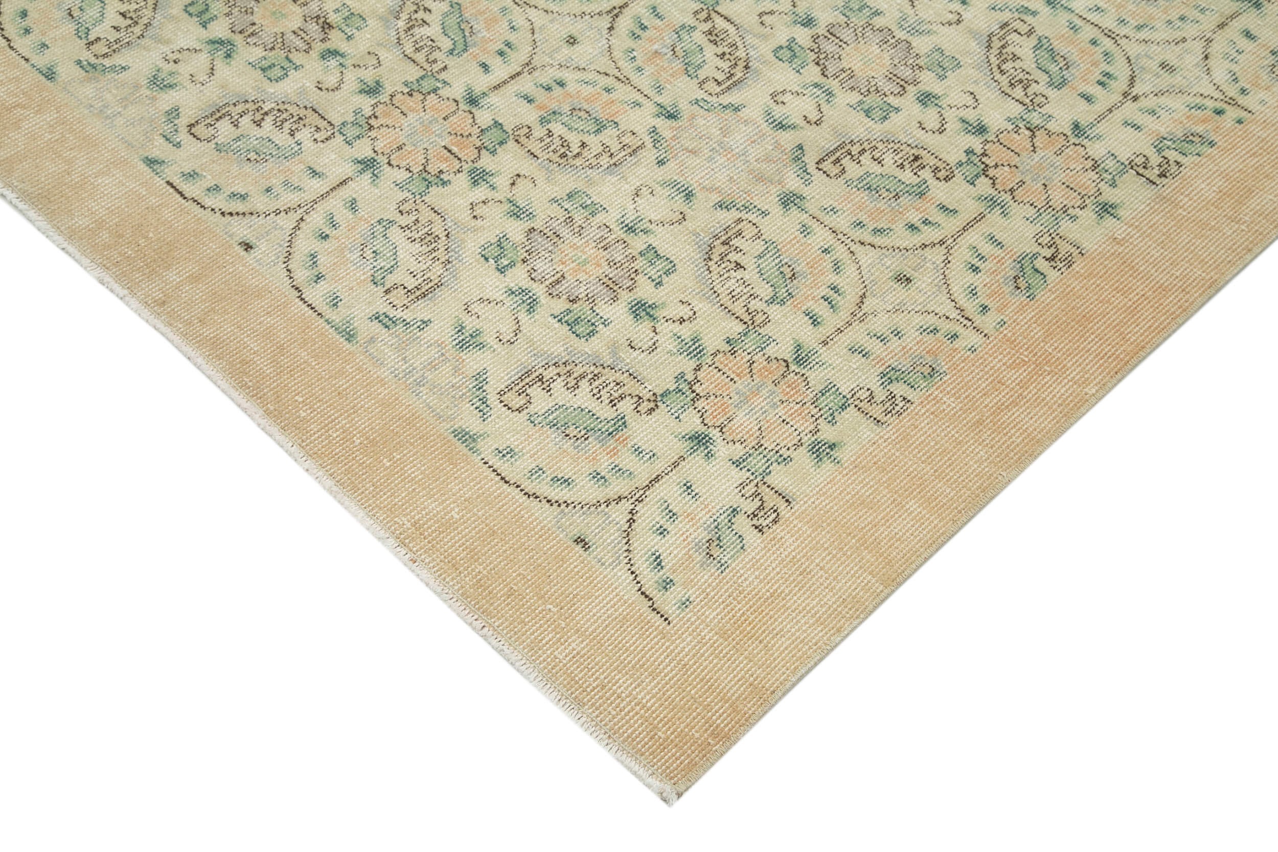 Handmade Wool Area Rug – Vintage Cotton Rug 7'1''x10'8'' Beige Soft Wool Carpet