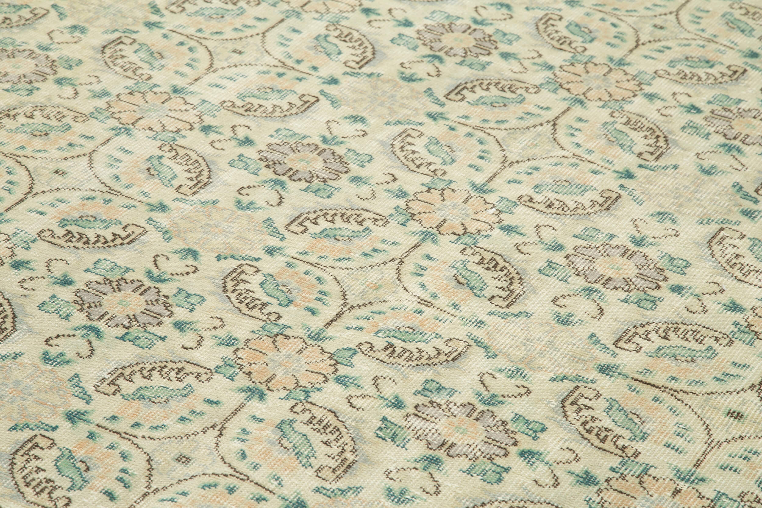 Handmade Wool Area Rug – Vintage Cotton Rug 7'1''x10'8'' Beige Soft Wool Carpet