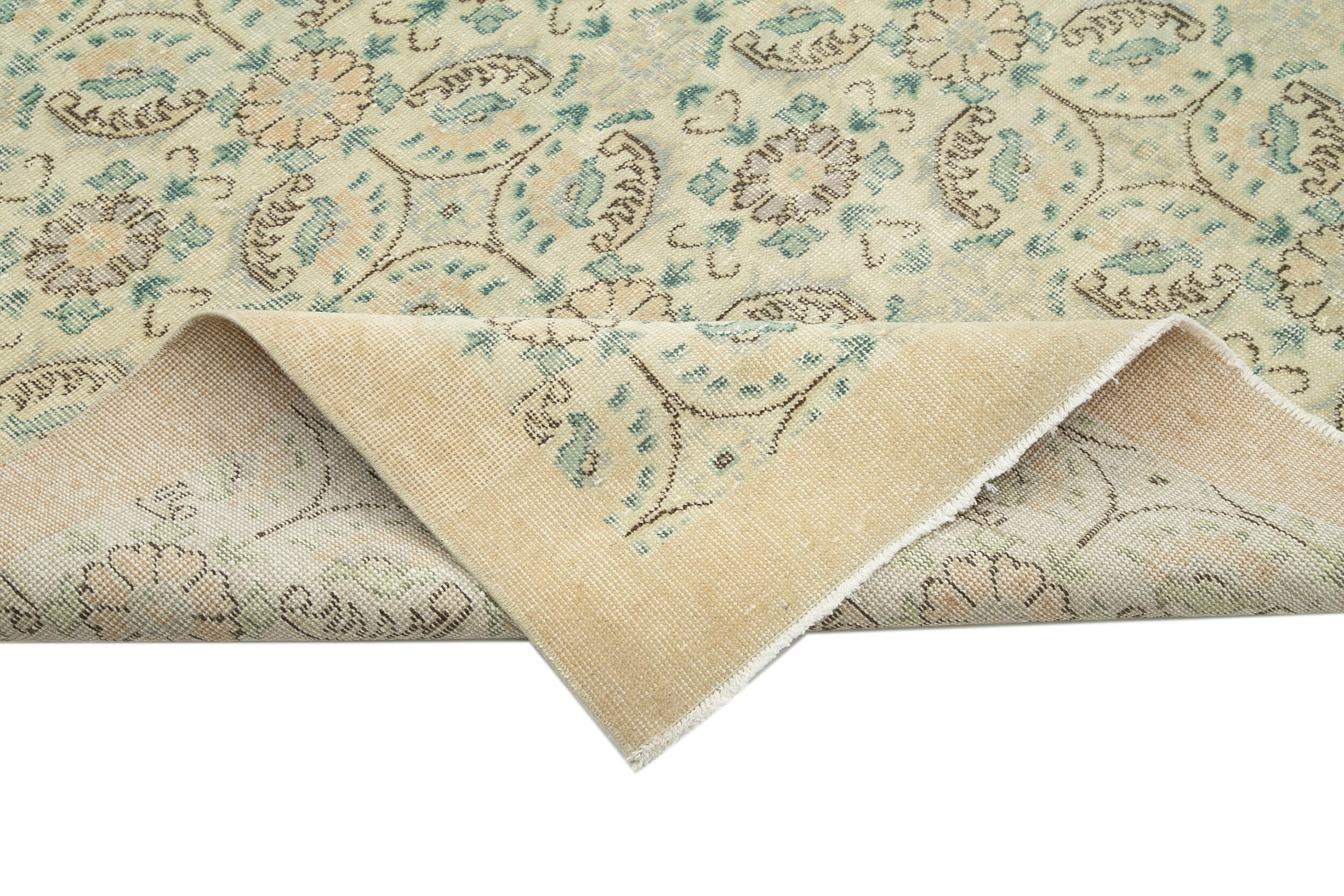 Handmade Wool Area Rug – Vintage Cotton Rug 7'1''x10'8'' Beige Soft Wool Carpet