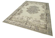 Handmade Wool Area Rug – Vintage Cotton Rug, Neutral Beige, 6'11'' x 10'8''