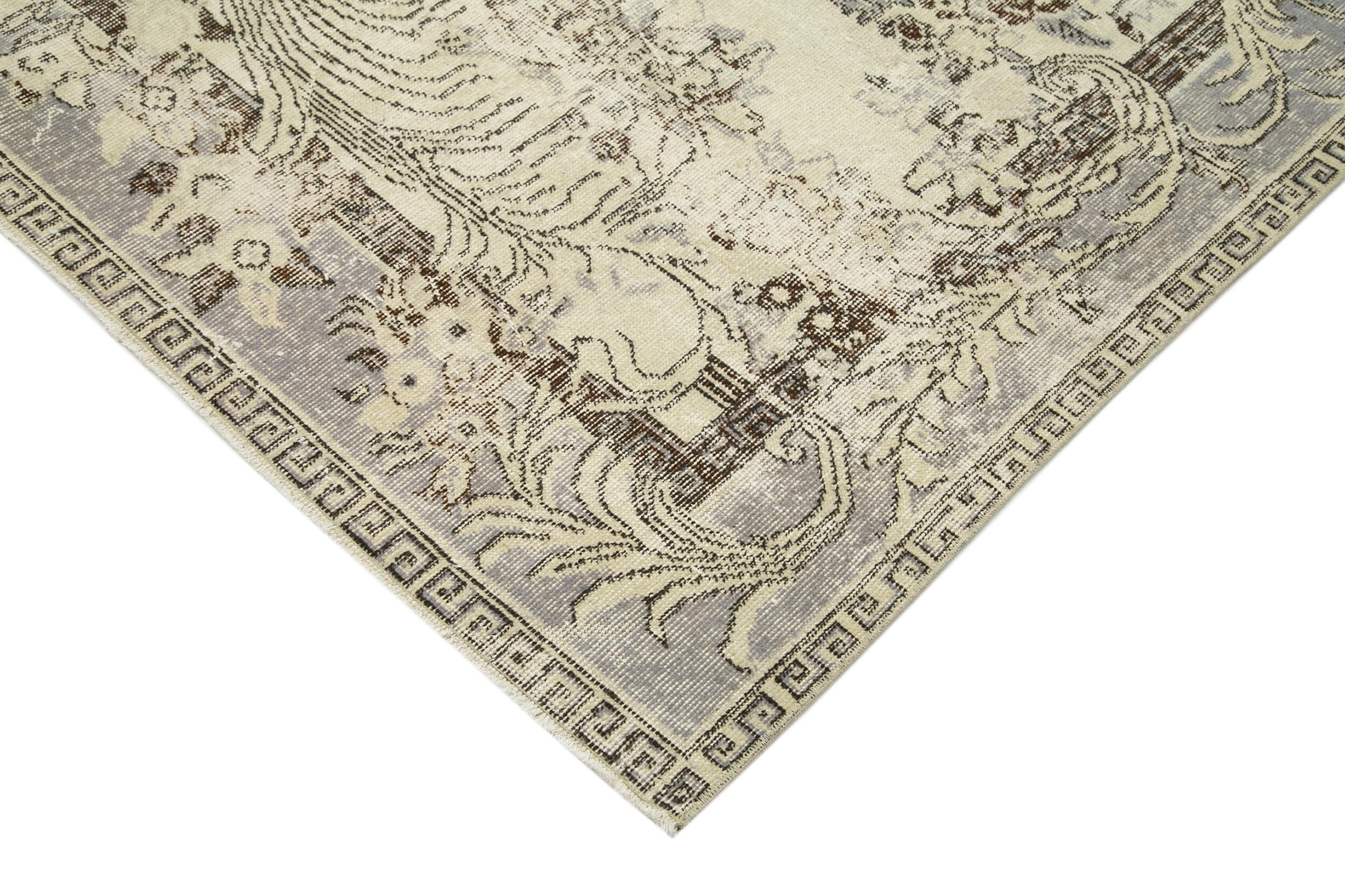 Handmade Wool Area Rug – Vintage Cotton Rug, Neutral Beige, 6'11'' x 10'8''