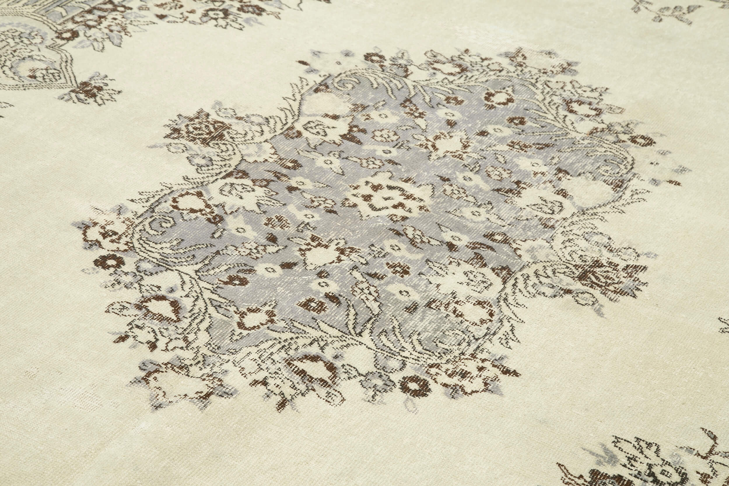 Handmade Wool Area Rug – Vintage Cotton Rug, Neutral Beige, 6'11'' x 10'8''