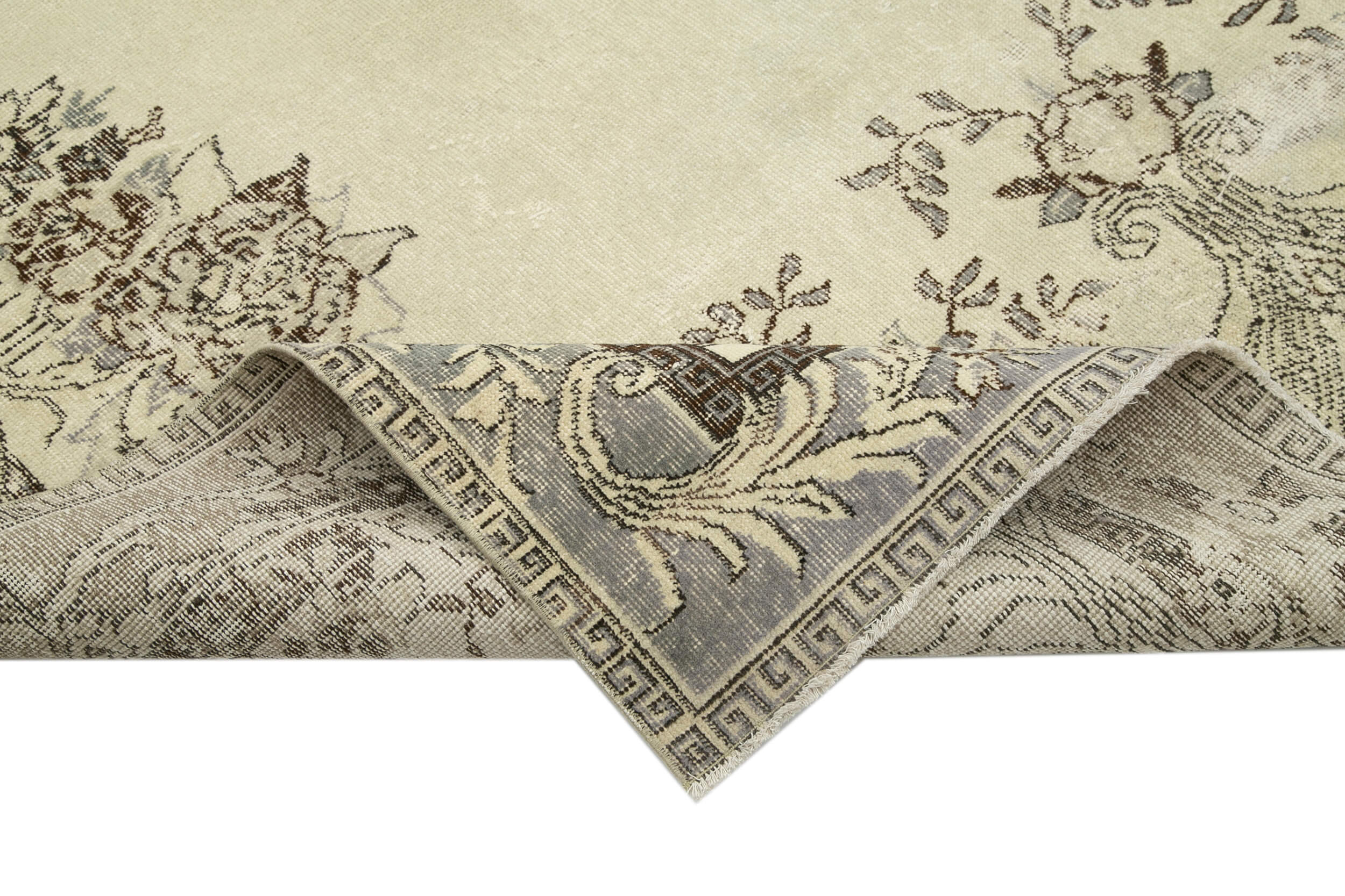 Handmade Wool Area Rug – Vintage Cotton Rug, Neutral Beige, 6'11'' x 10'8''
