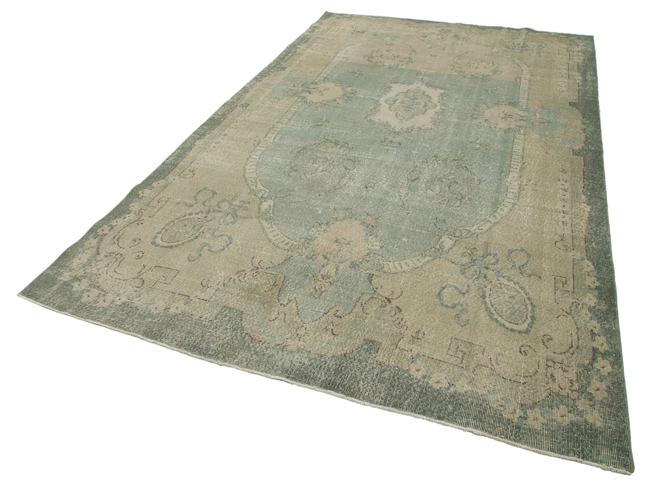 Handmade Wool Area Rug – Vintage Cotton Rug, Neutral Beige, 6'4''x11'5''