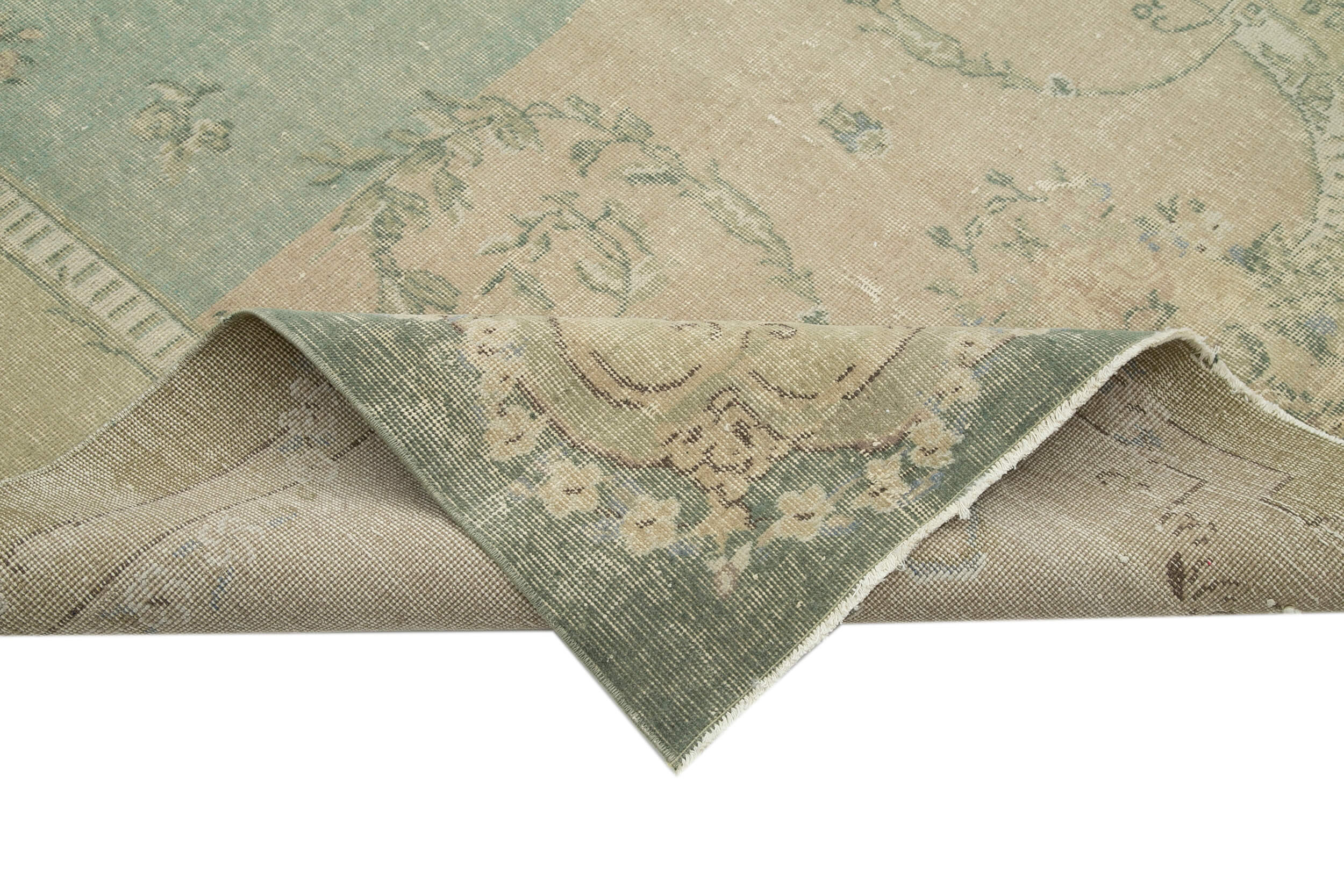 Handmade Wool Area Rug – Vintage Cotton Rug, Neutral Beige, 6'4''x11'5''
