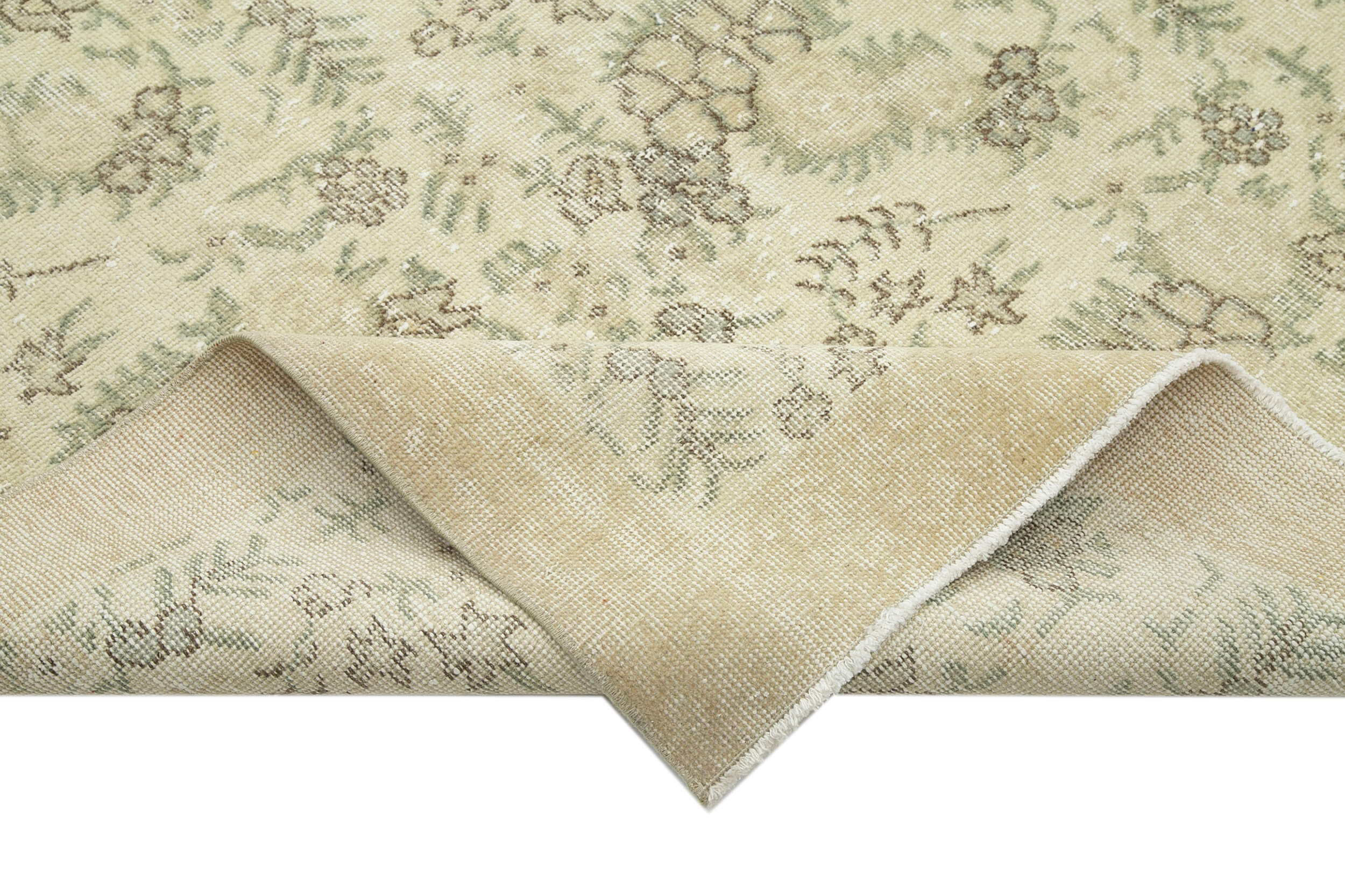 Handmade Wool Area Rug - Vintage Cotton Rug Turkish Hand Knotted Beige Wool Carpet 7'4''x10'7''