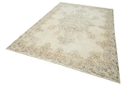 Handmade Vintage Area Rug - Neutral Beige Cotton Wool Rug 6'11''x10'5'' | Rustic Style