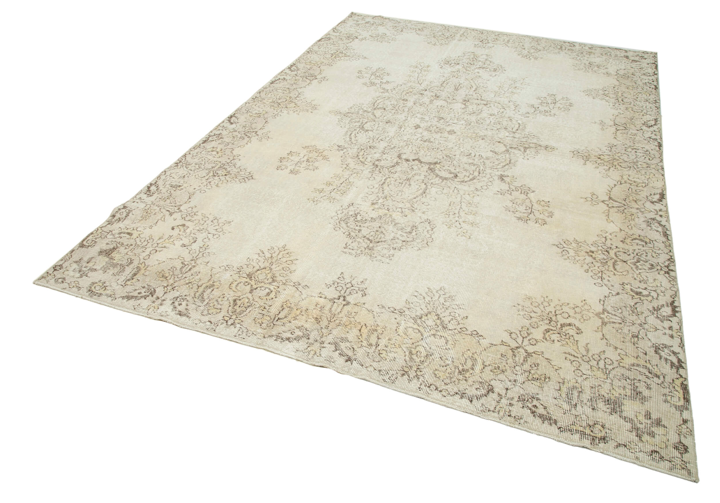 Handmade Vintage Area Rug - Neutral Beige Cotton Wool Rug 6'11''x10'5'' | Rustic Style
