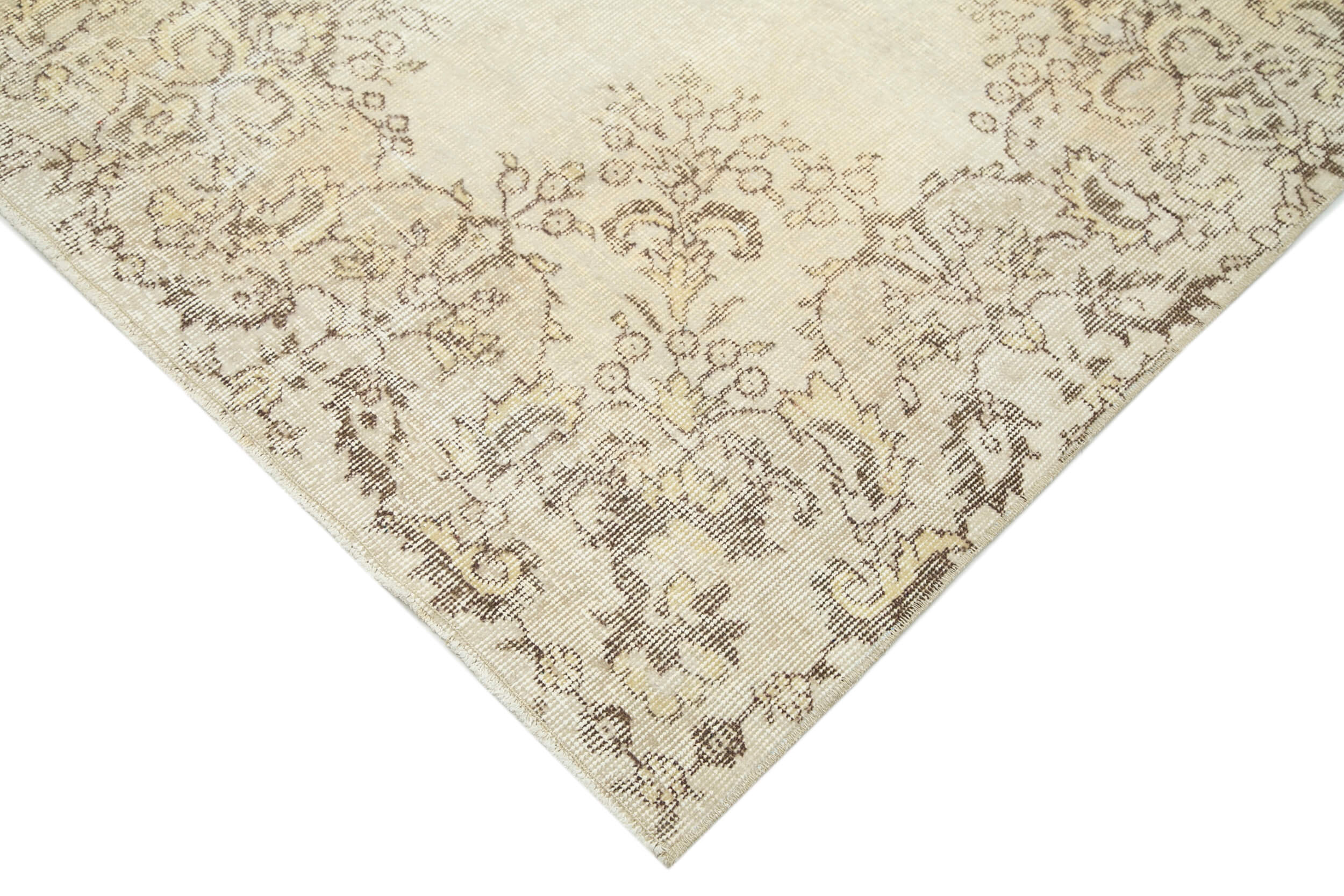 Handmade Vintage Area Rug - Neutral Beige Cotton Wool Rug 6'11''x10'5'' | Rustic Style
