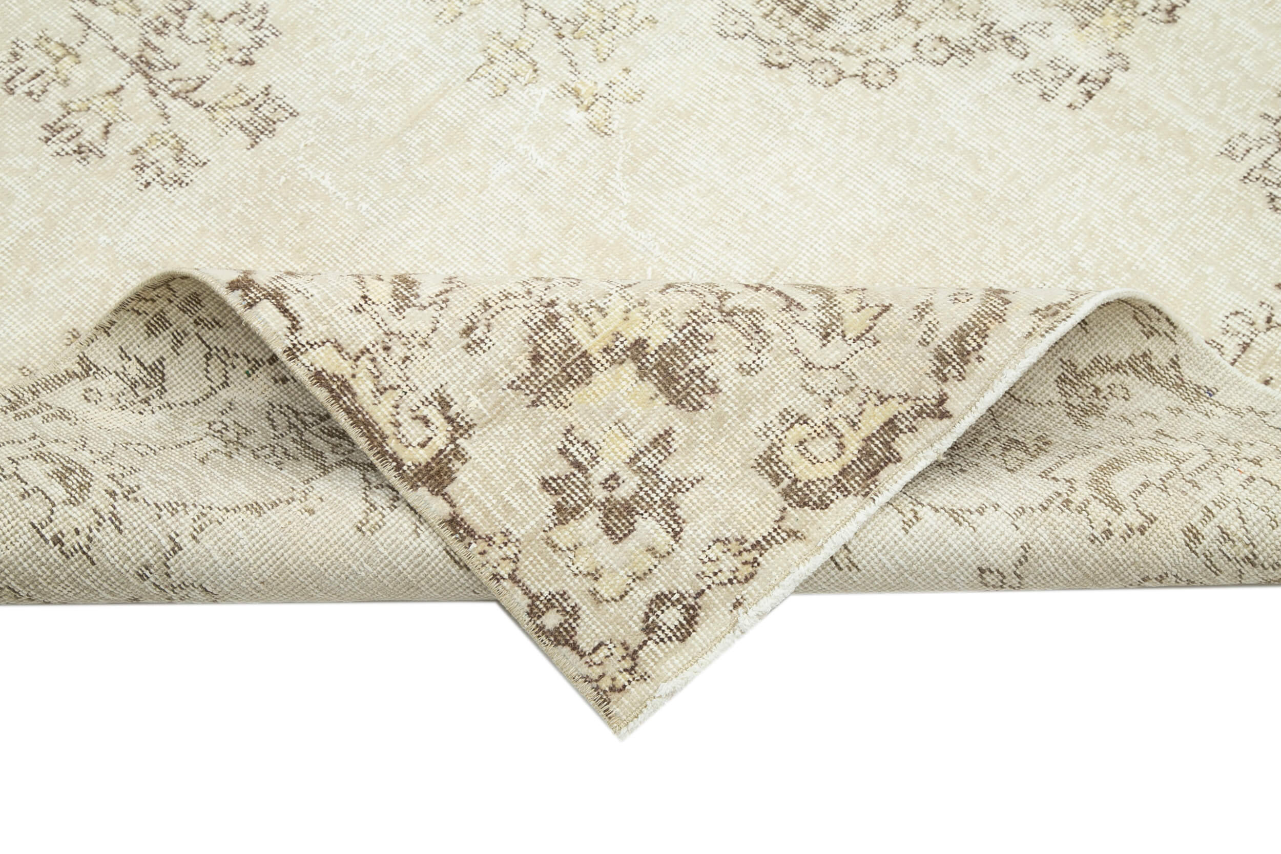 Handmade Vintage Area Rug - Neutral Beige Cotton Wool Rug 6'11''x10'5'' | Rustic Style