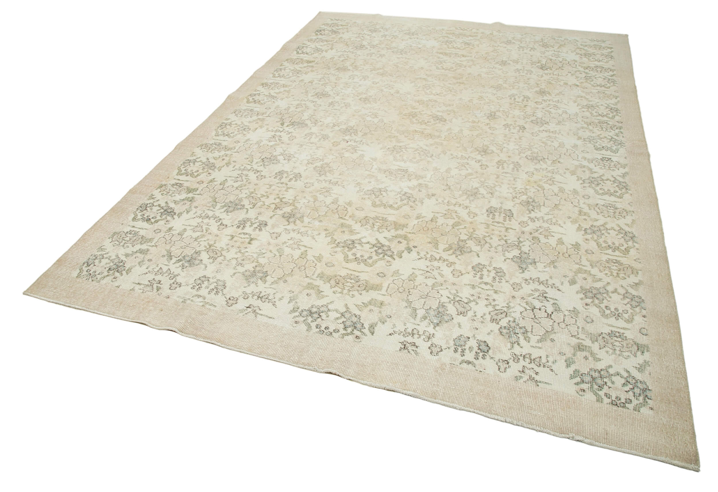 Handmade Vintage Area Rug – Neutral Beige Wool Cotton Carpet 6'11''x10'5''