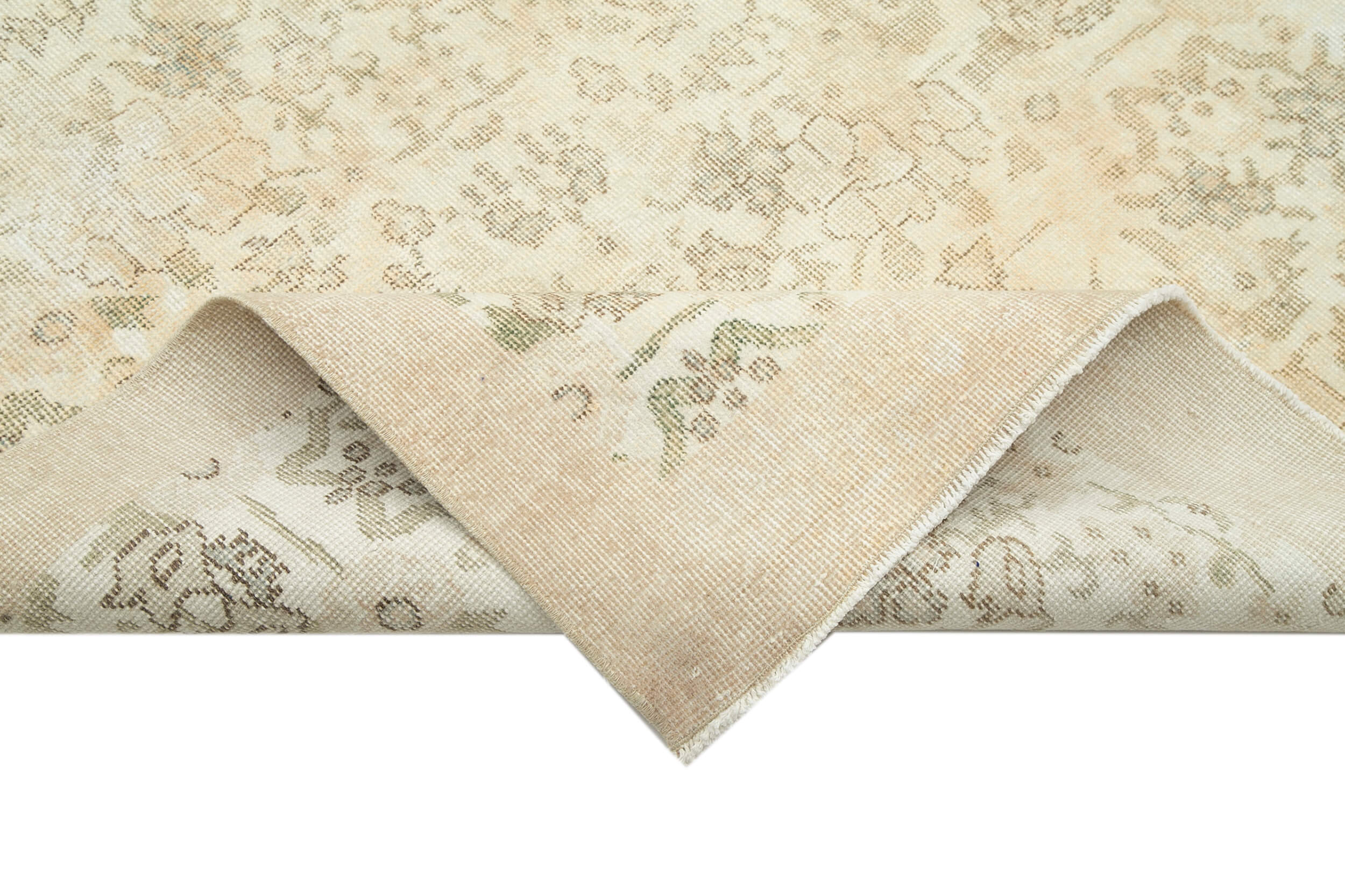 Handmade Vintage Area Rug – Neutral Beige Wool Cotton Carpet 6'11''x10'5''