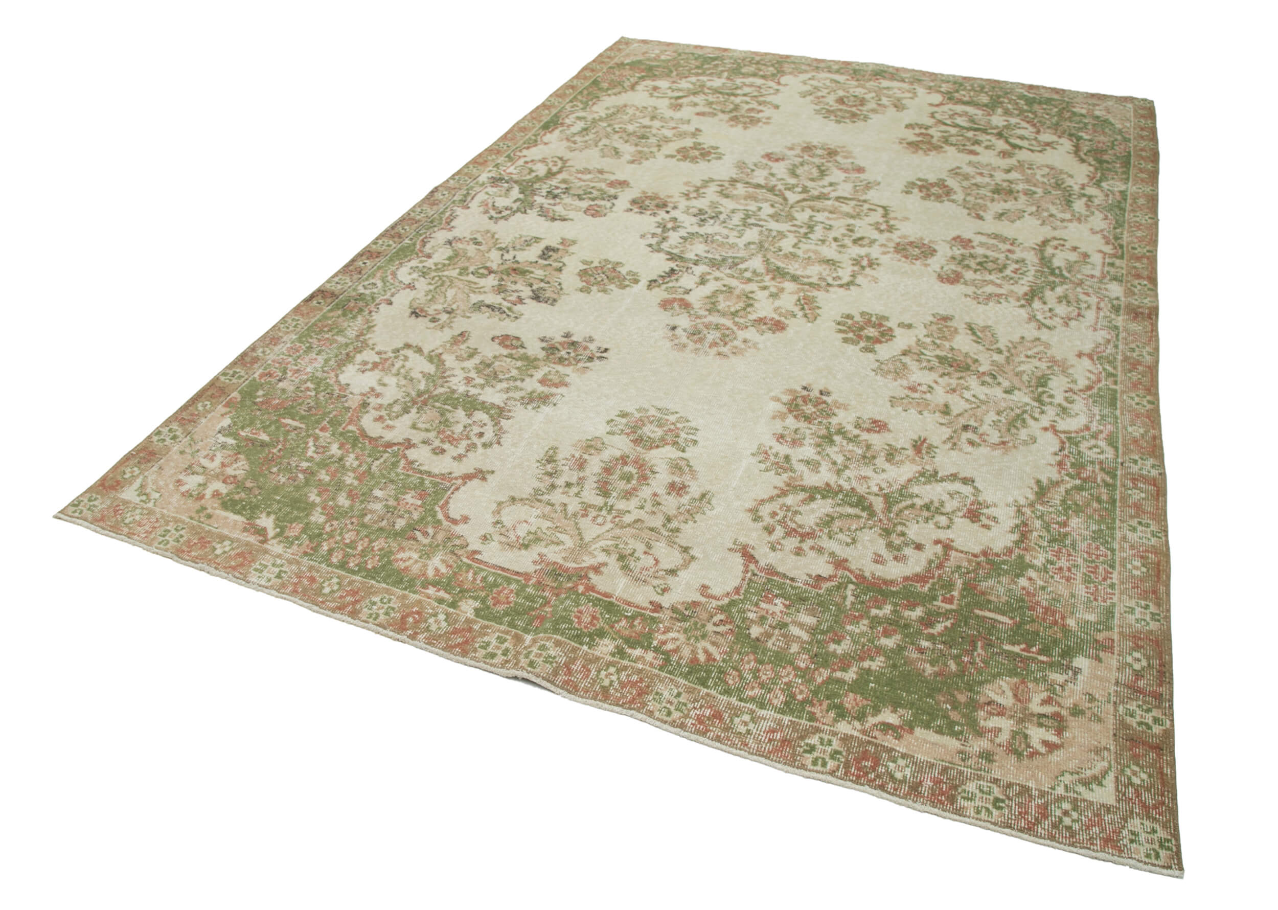 Vintage Handmade Area Rug – Hand Woven Cotton Wool Carpet, Beige Neutral Color Rug 6'8''x10'2''