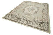 Handmade Wool Area Rug - Vintage Cotton Rug, Beige Area Carpet 7'3''x9'6''