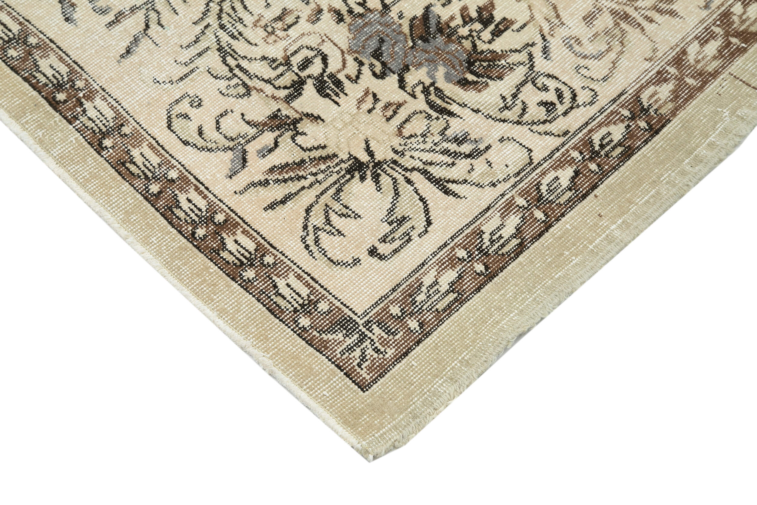 Handmade Wool Area Rug - Vintage Cotton Rug, Beige Area Carpet 7'3''x9'6''