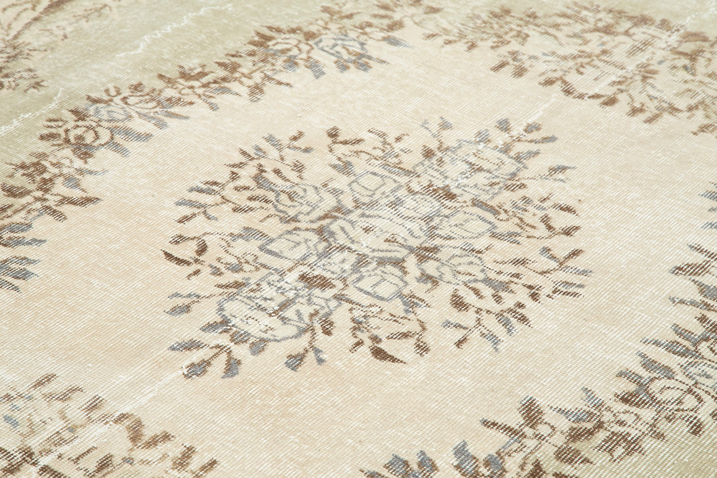 Handmade Wool Area Rug - Vintage Cotton Rug, Beige Area Carpet 7'3''x9'6''
