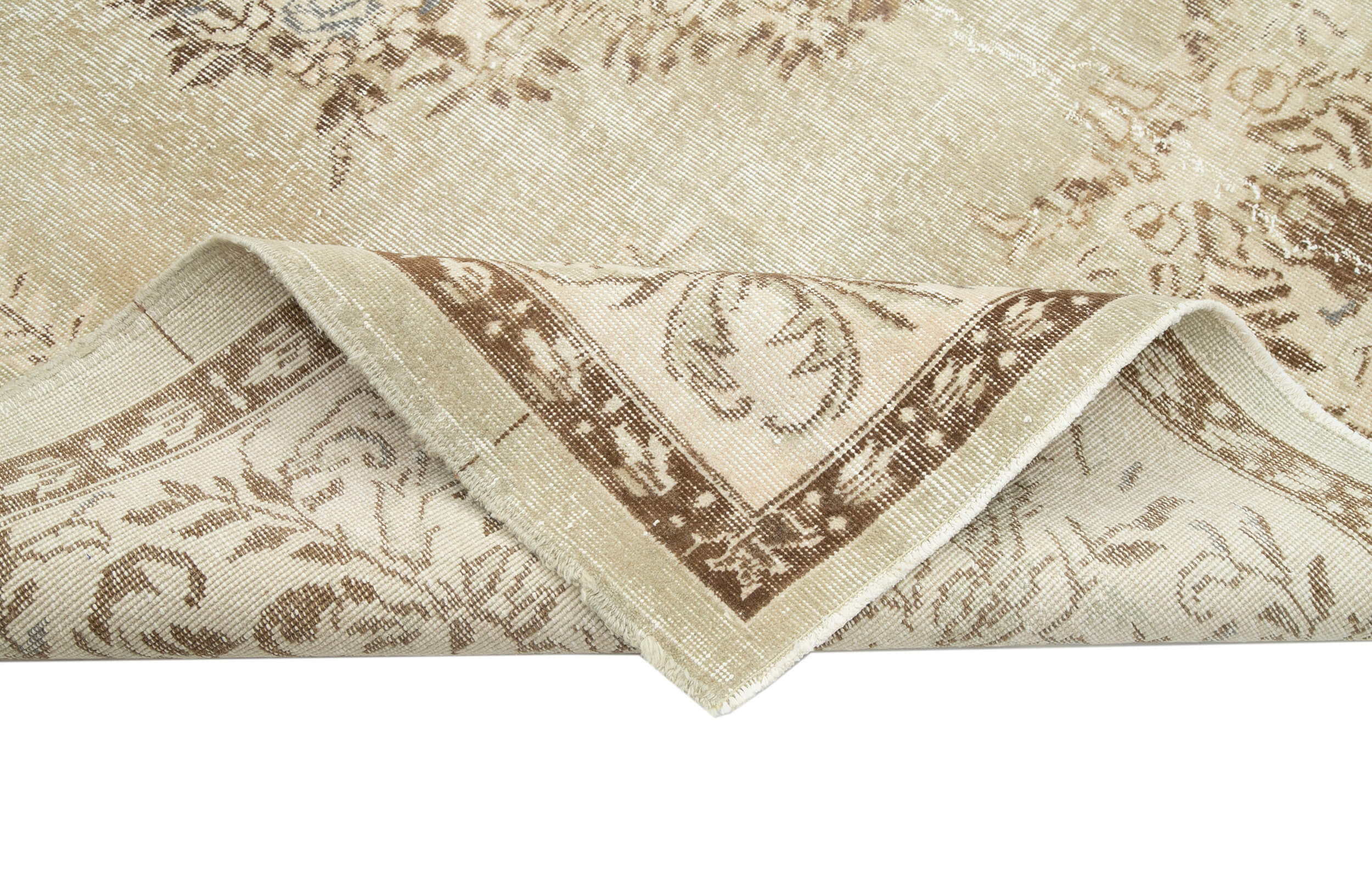 Handmade Wool Area Rug - Vintage Cotton Rug, Beige Area Carpet 7'3''x9'6''