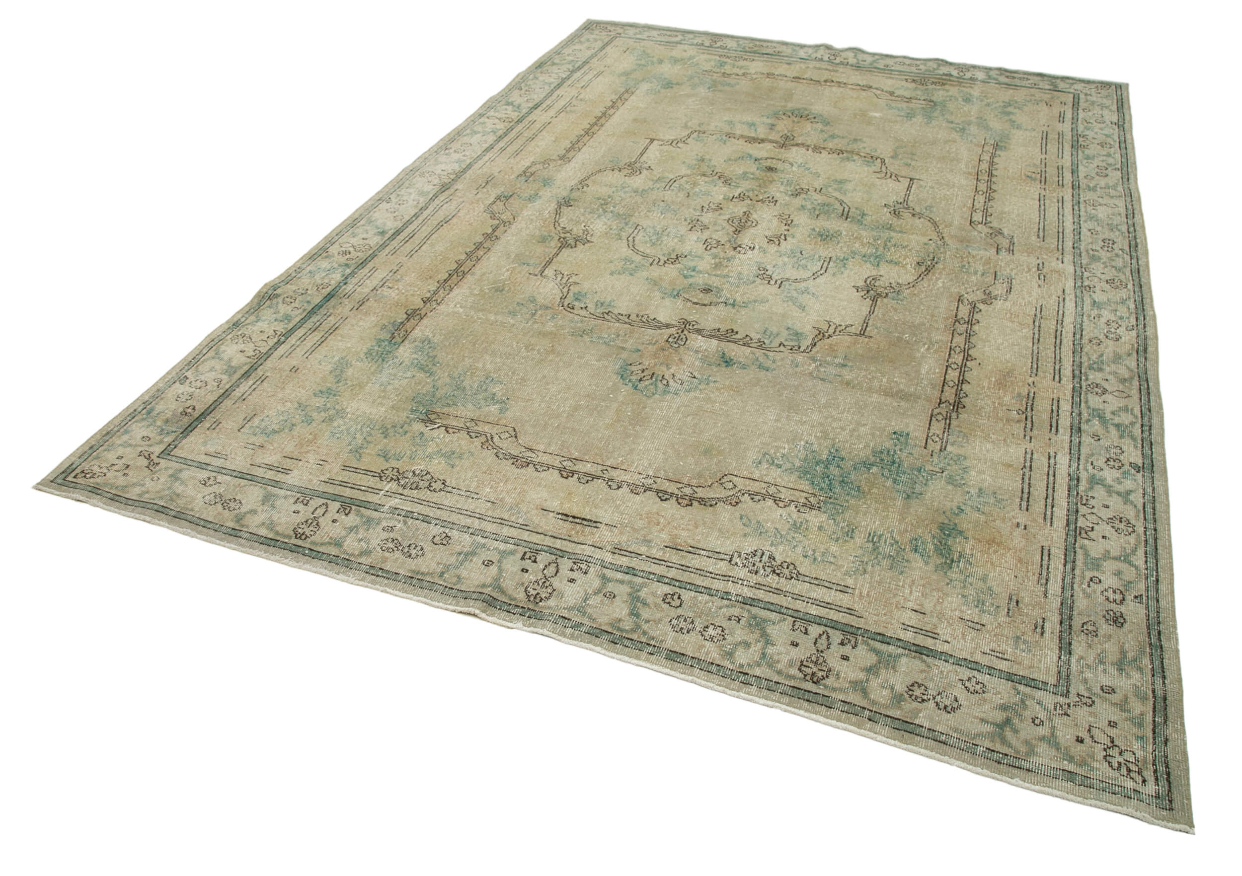 Handmade Vintage Area Rug – Neutral Beige Cotton & Wool Rug 7'2''x10'6''