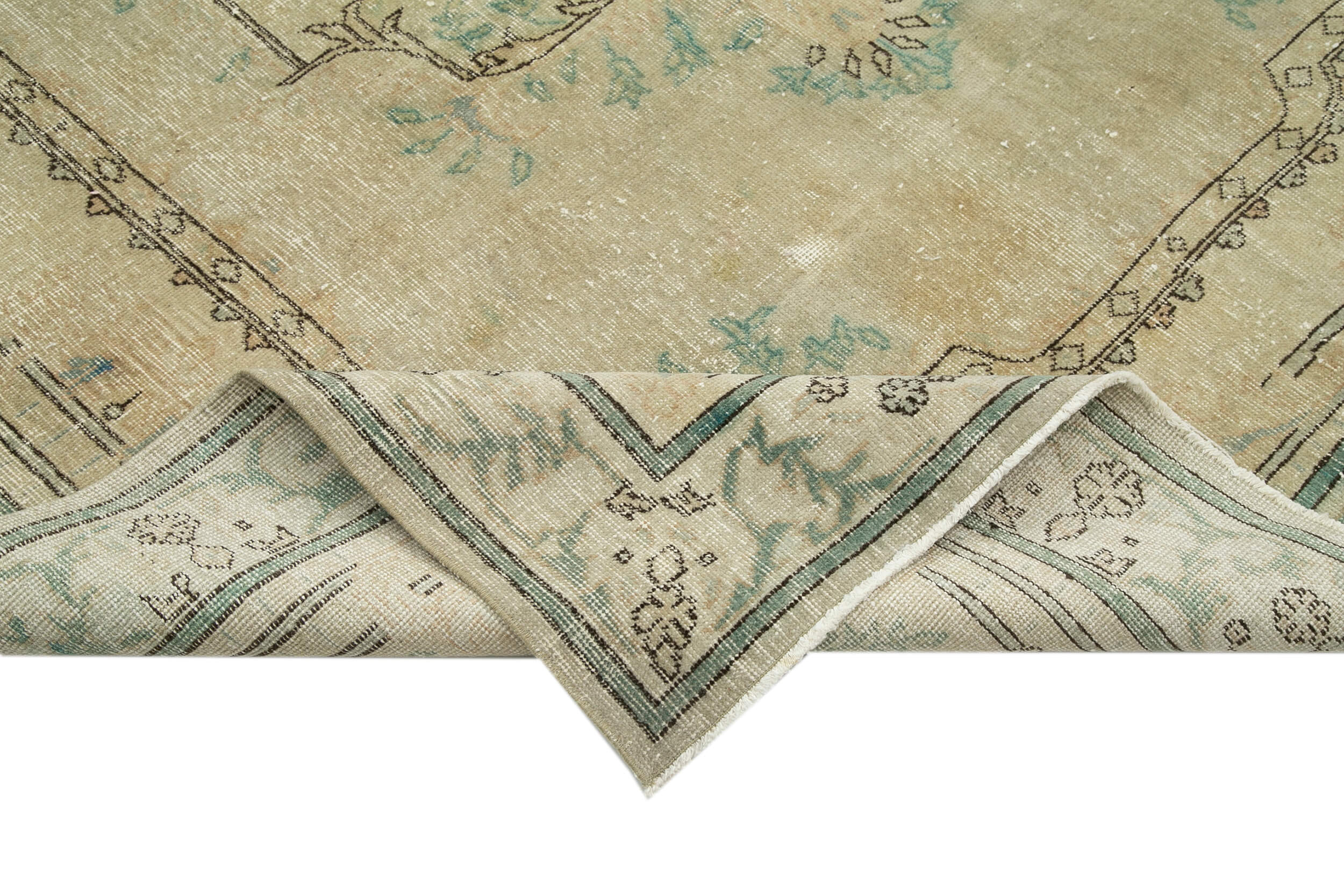 Handmade Vintage Area Rug – Neutral Beige Cotton & Wool Rug 7'2''x10'6''