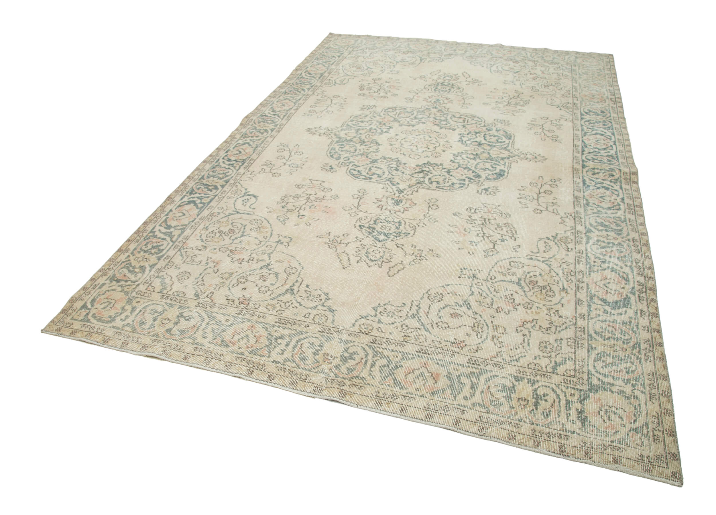 Handmade Area Rug – Vintage Cotton Wool Turkish Hand Knotted Carpet 6'5"x10'7"