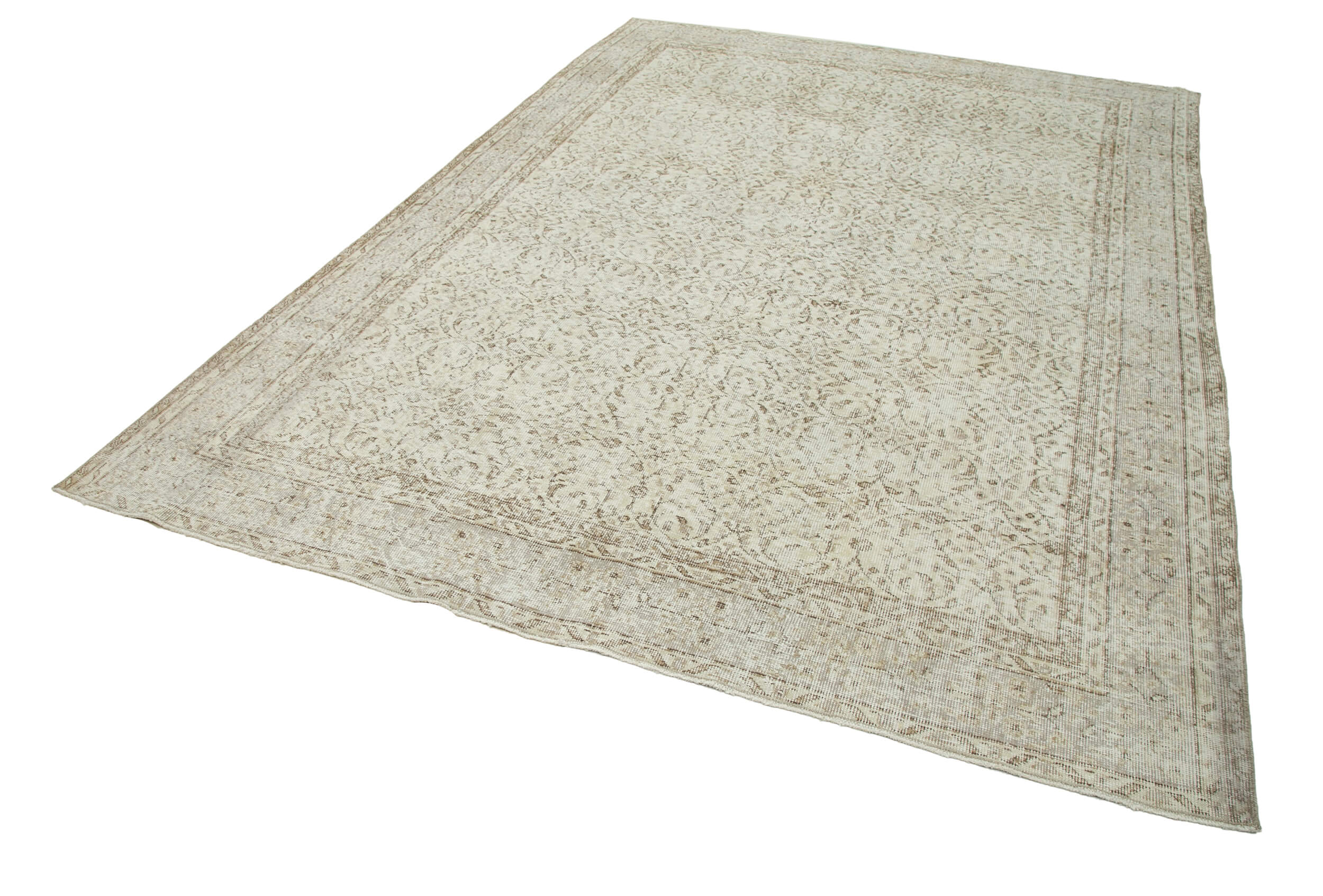 Handmade Wool Area Rug – Vintage Cotton Rug, Neutral Beige, 6'11''x9'11''
