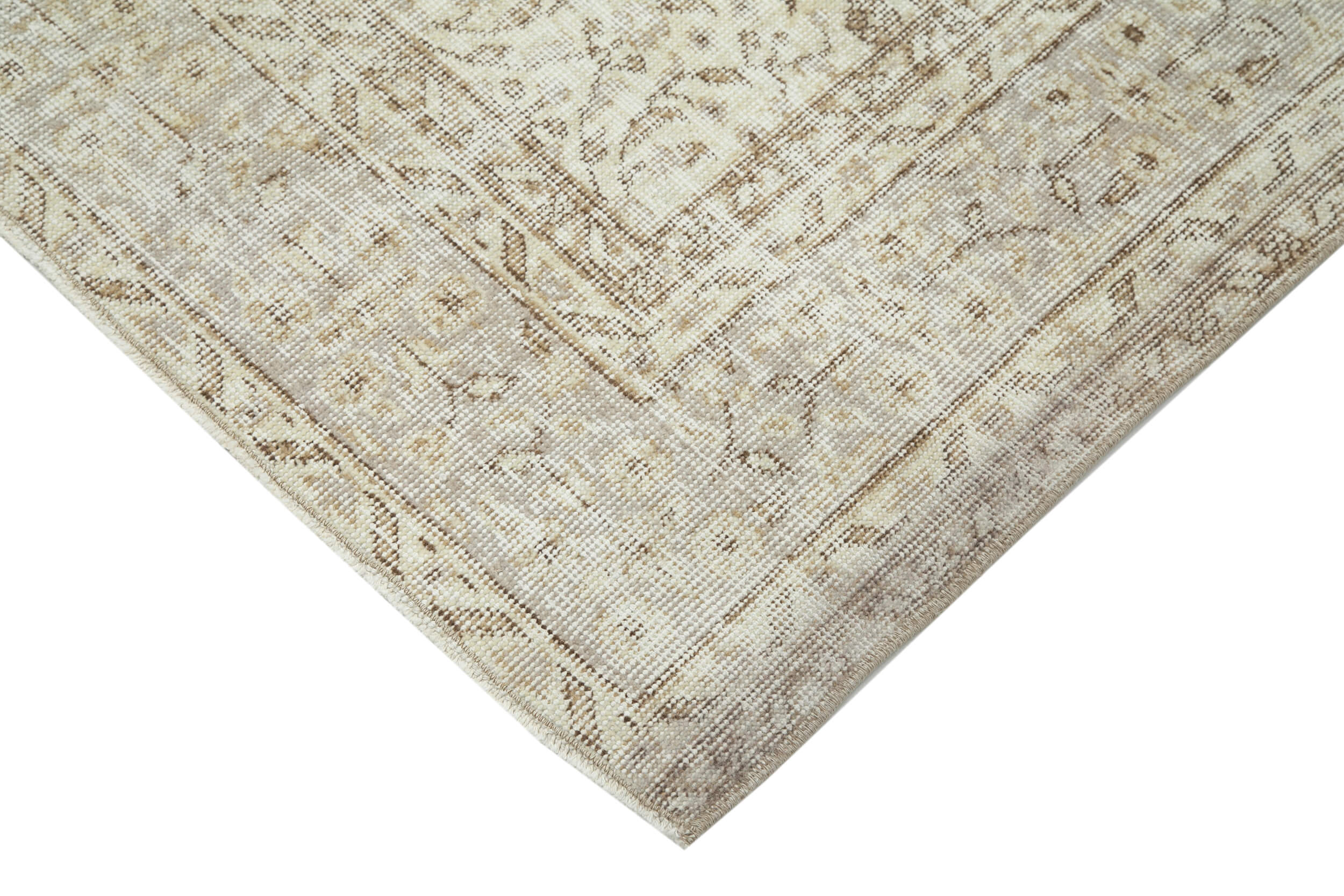 Handmade Wool Area Rug – Vintage Cotton Rug, Neutral Beige, 6'11''x9'11''