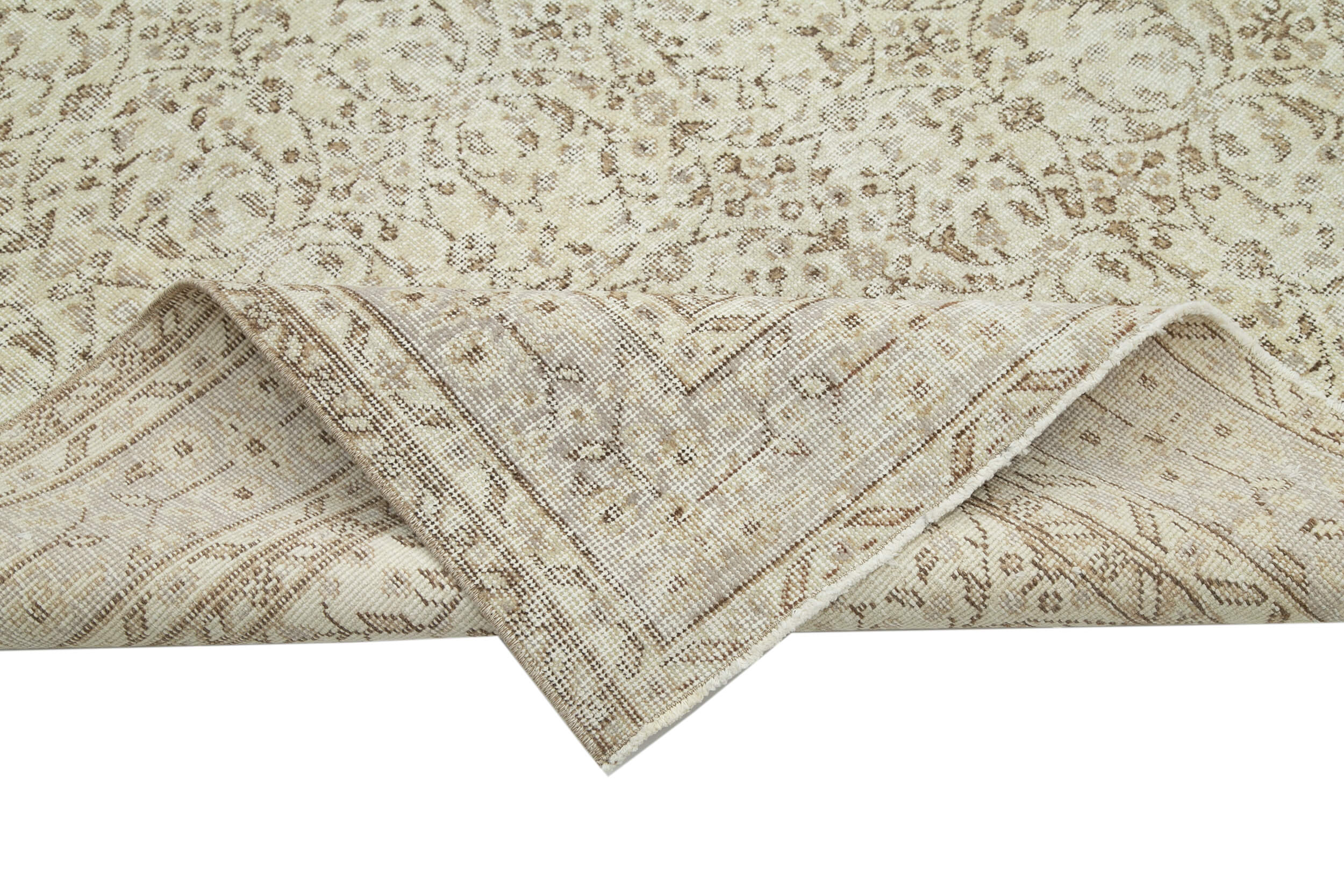Handmade Wool Area Rug – Vintage Cotton Rug, Neutral Beige, 6'11''x9'11''