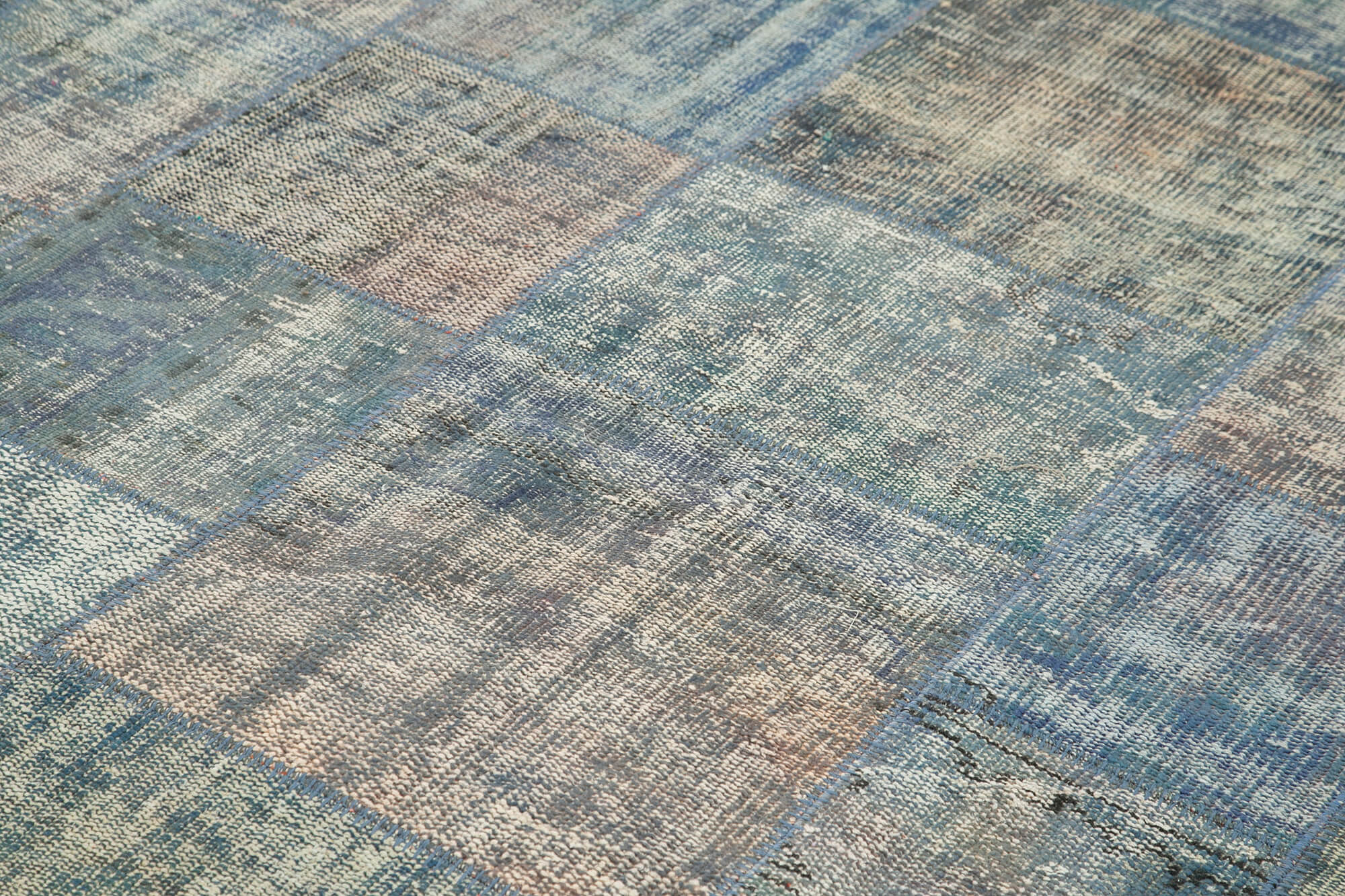 Handmade Patchwork Rug - Blue Area Rug Cotton Wool Vintage Handwoven Carpet 7'10"x10'11"