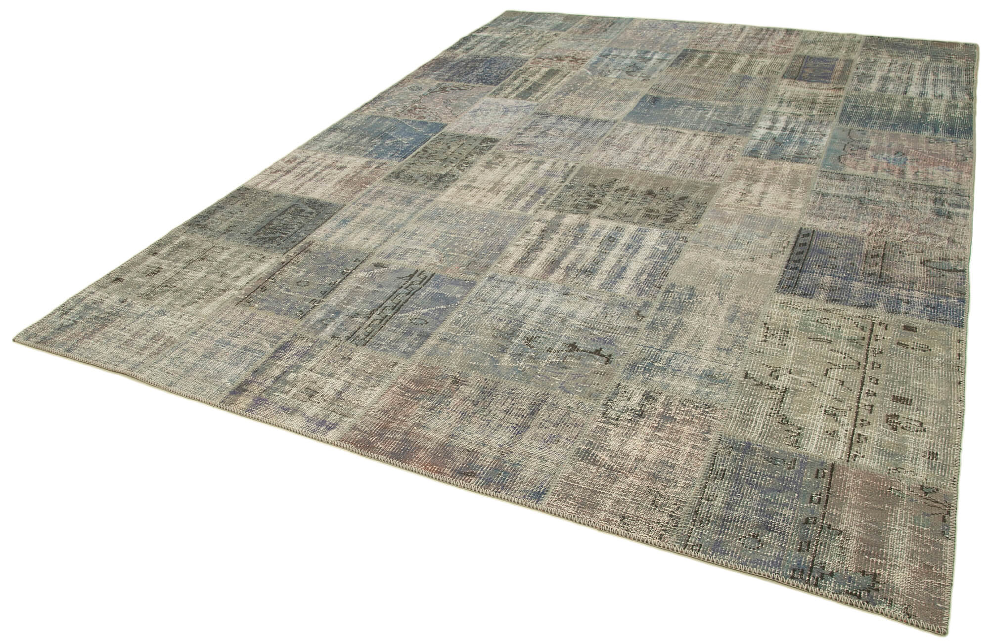 Handmade Area Rug - Kirk Yama Grey Patchwork Cotton Wool 8'2'' x 11'6''