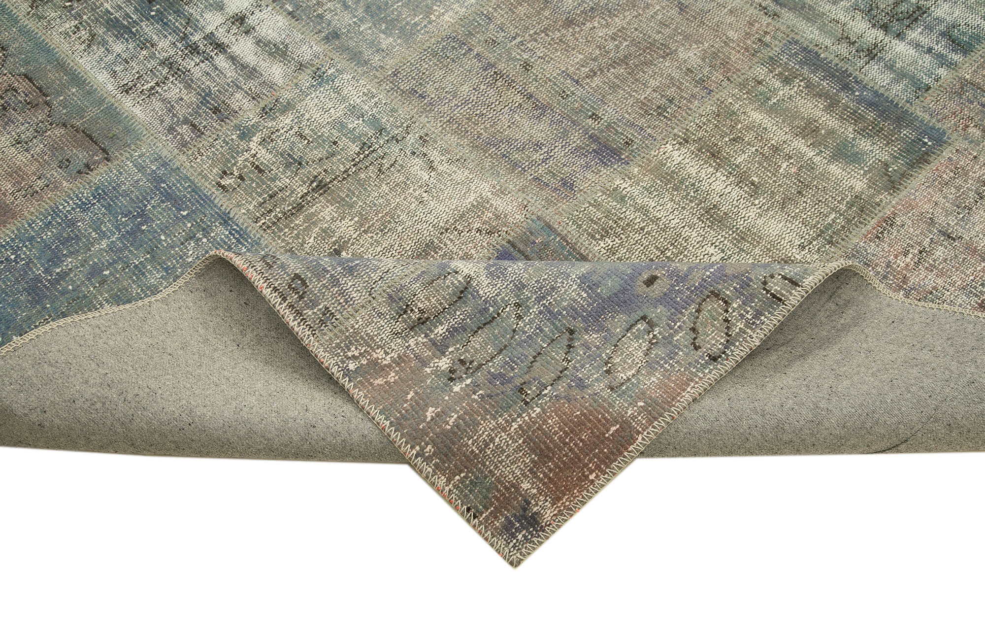 Handmade Area Rug - Kirk Yama Grey Patchwork Cotton Wool 8'2'' x 11'6''