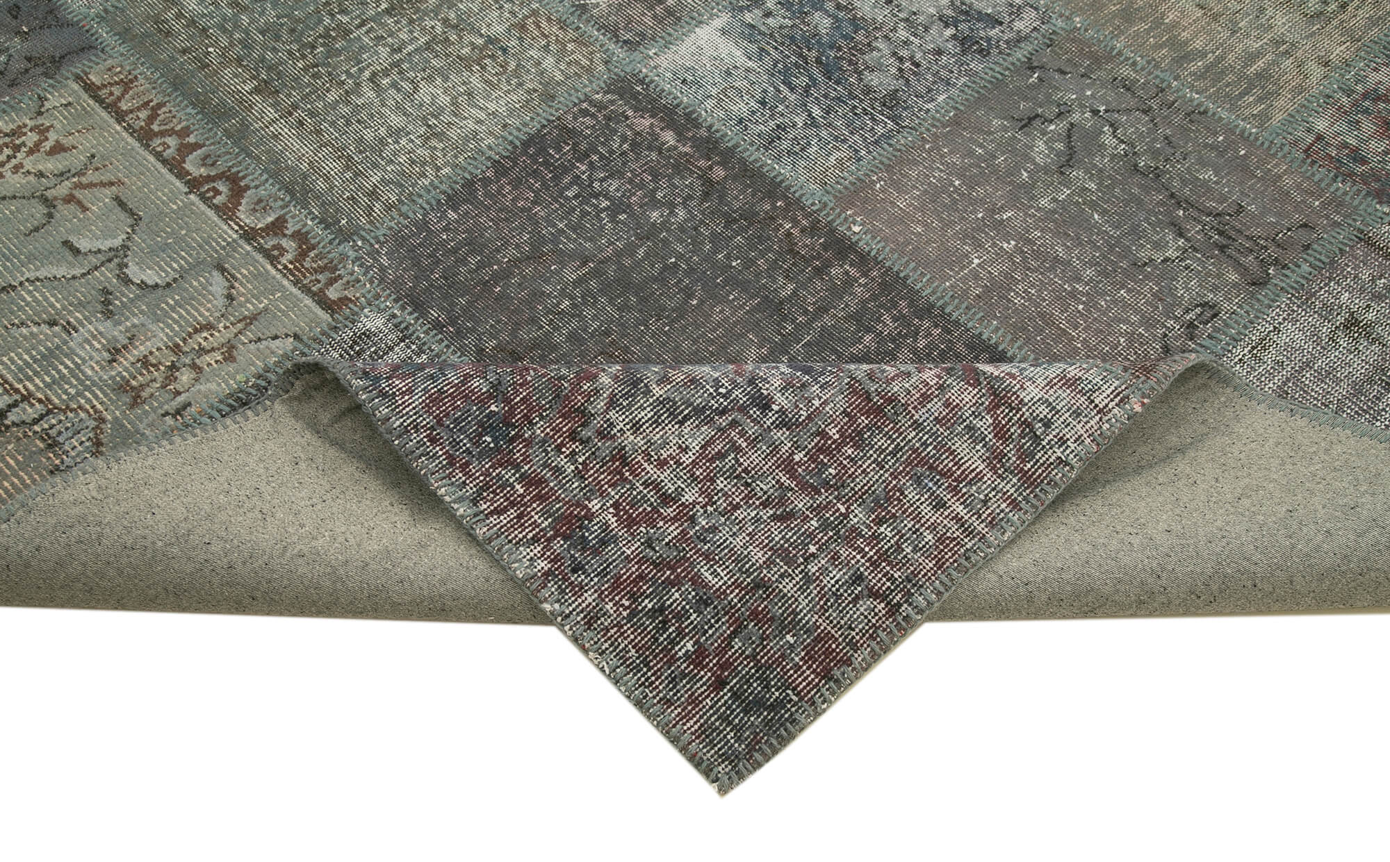 Handmade Area Rug - Blue Patchwork Cotton Wool Vintage Turkish Carpet 8'4''x11'7''