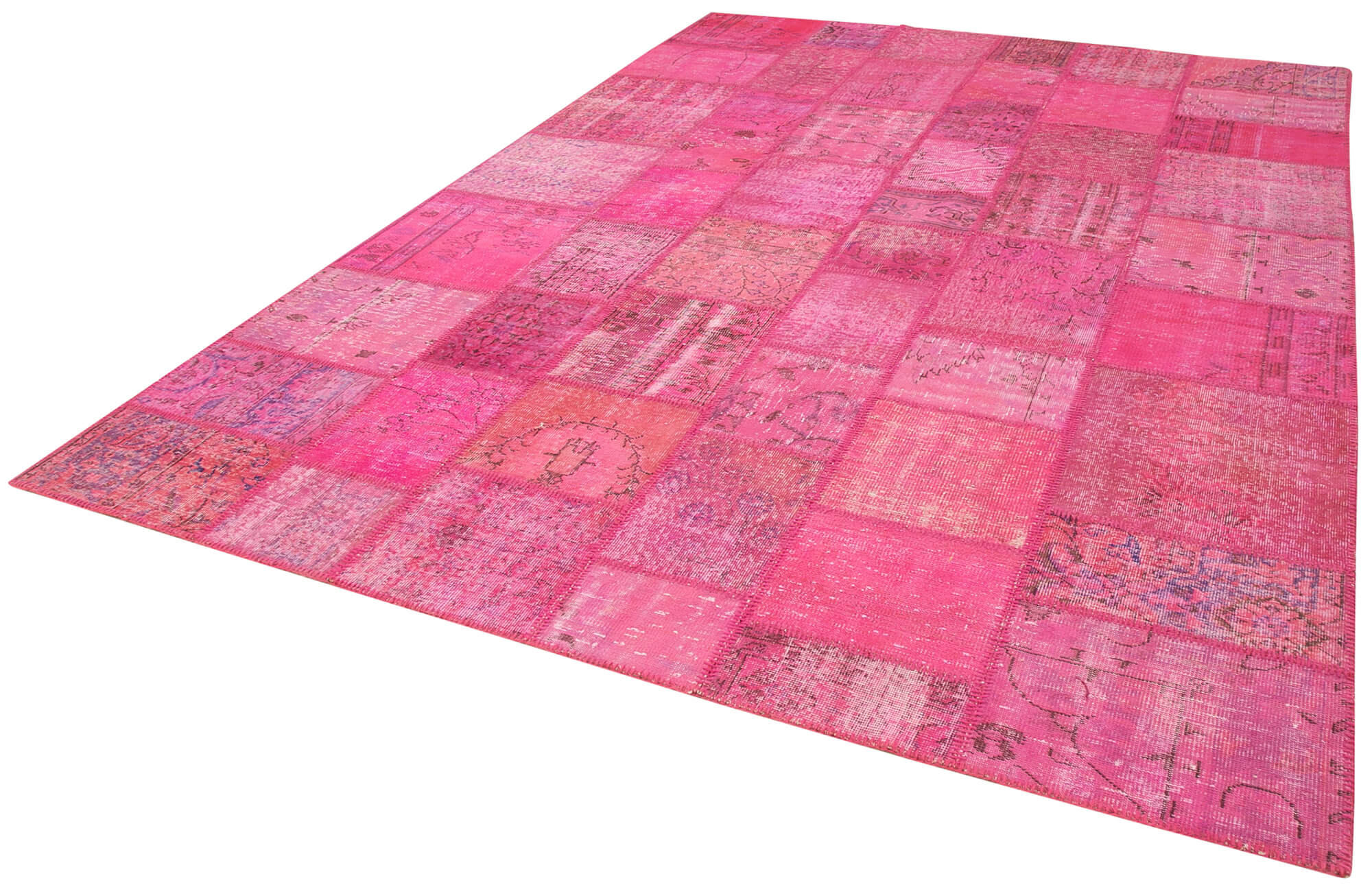 Handmade Patchwork Rug – Pink Patchwork Carpet Cotton Wool Area Rug 8'0''x11'7''