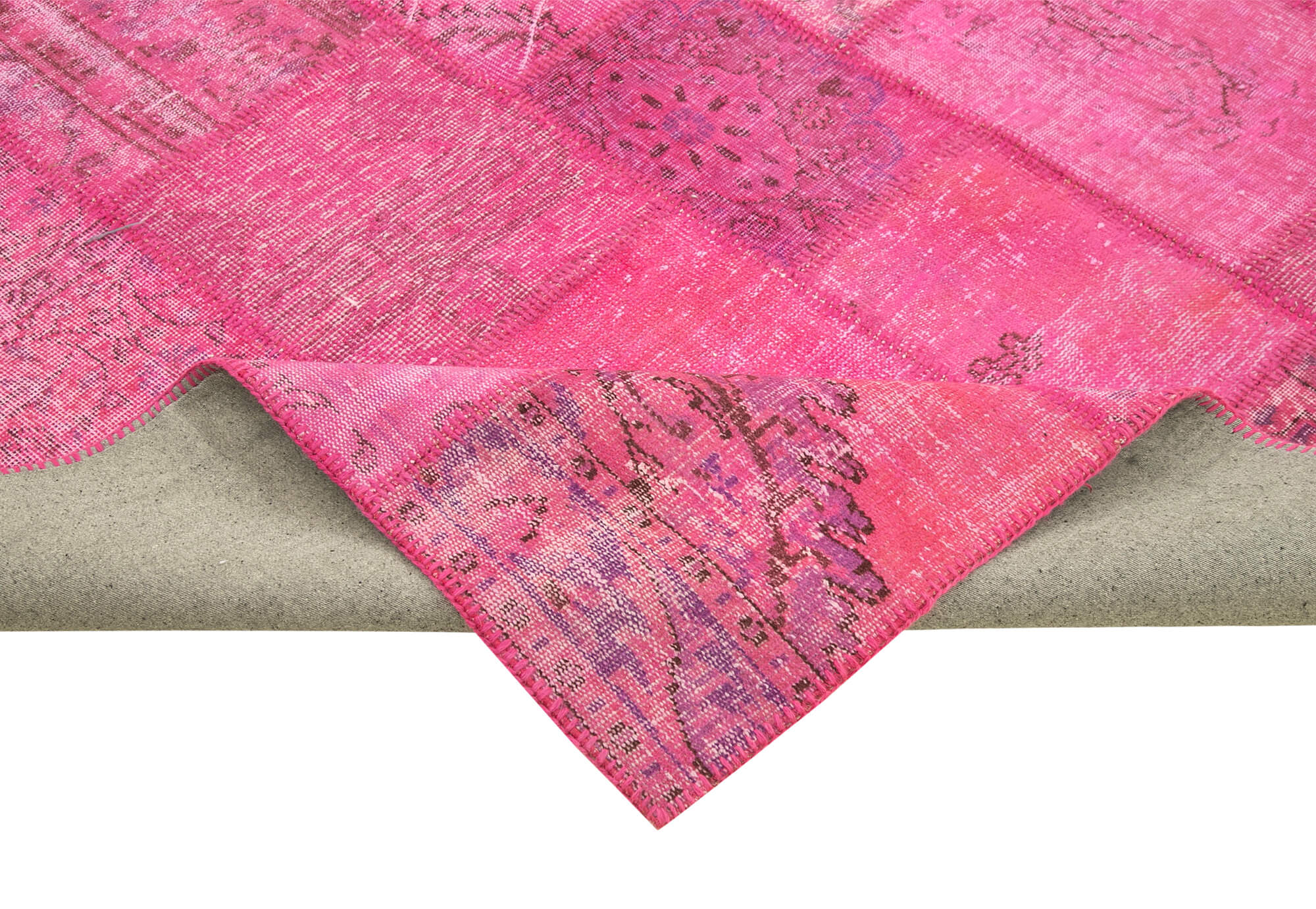 Handmade Patchwork Rug – Pink Patchwork Carpet Cotton Wool Area Rug 8'0''x11'7''