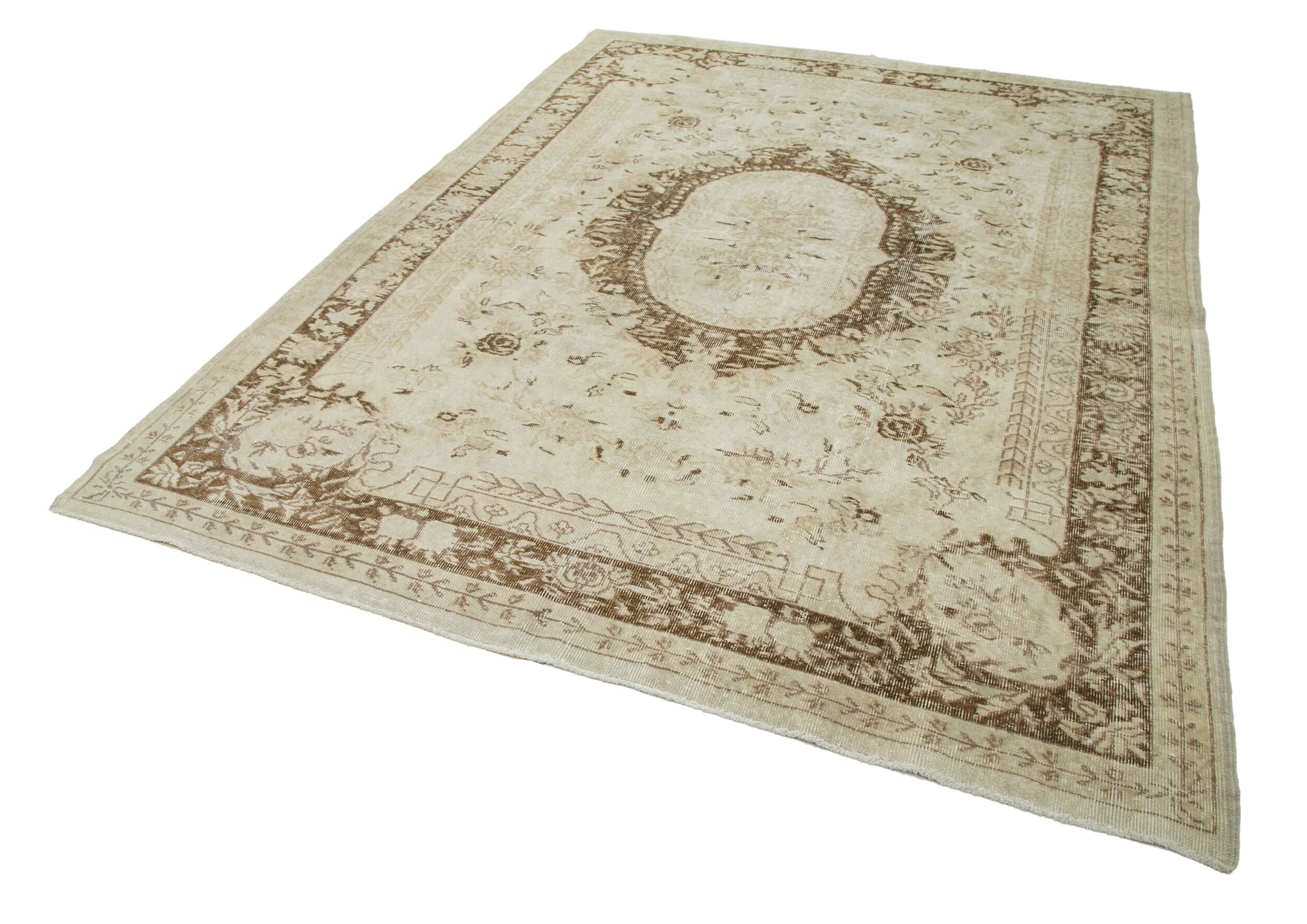 Handmade Wool Area Rug – Vintage Cotton Rug, Beige, 7'0'' x 9'5'' Durable Cotton Weave