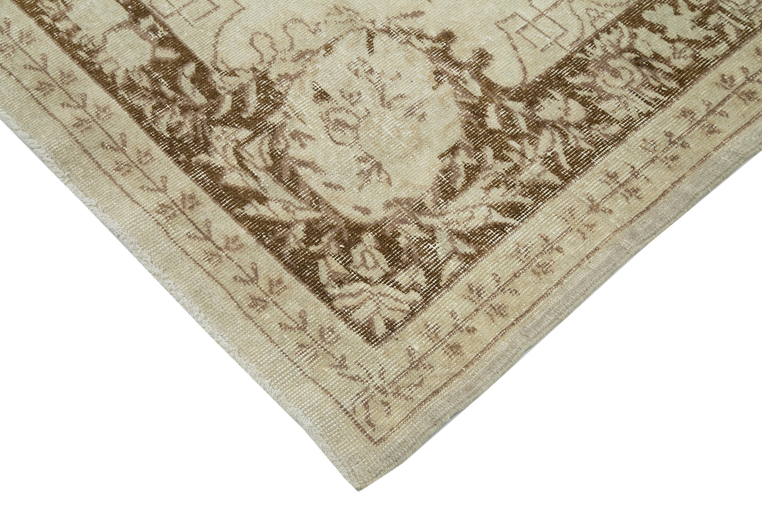 Handmade Wool Area Rug – Vintage Cotton Rug, Beige, 7'0'' x 9'5'' Durable Cotton Weave