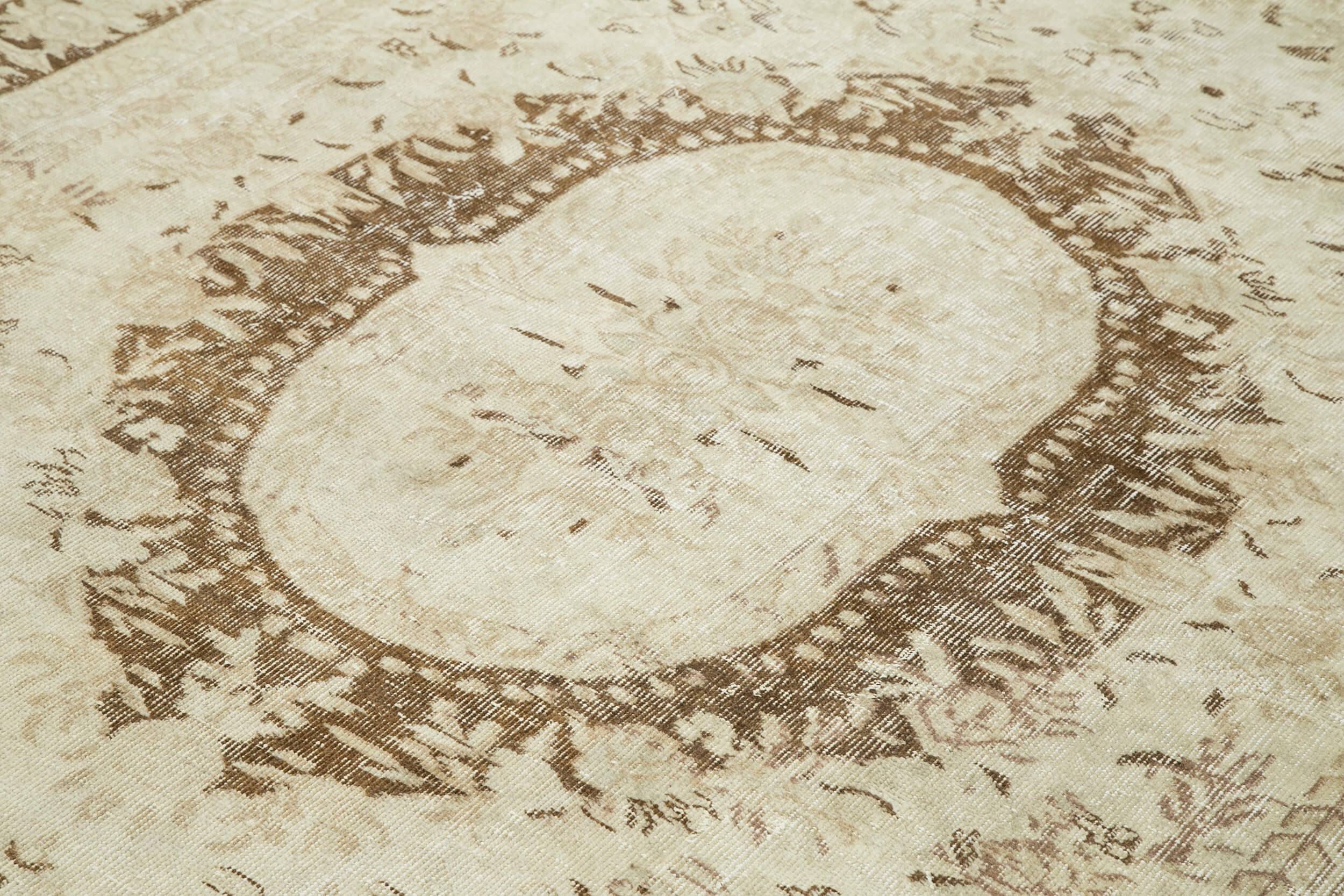 Handmade Wool Area Rug – Vintage Cotton Rug, Beige, 7'0'' x 9'5'' Durable Cotton Weave