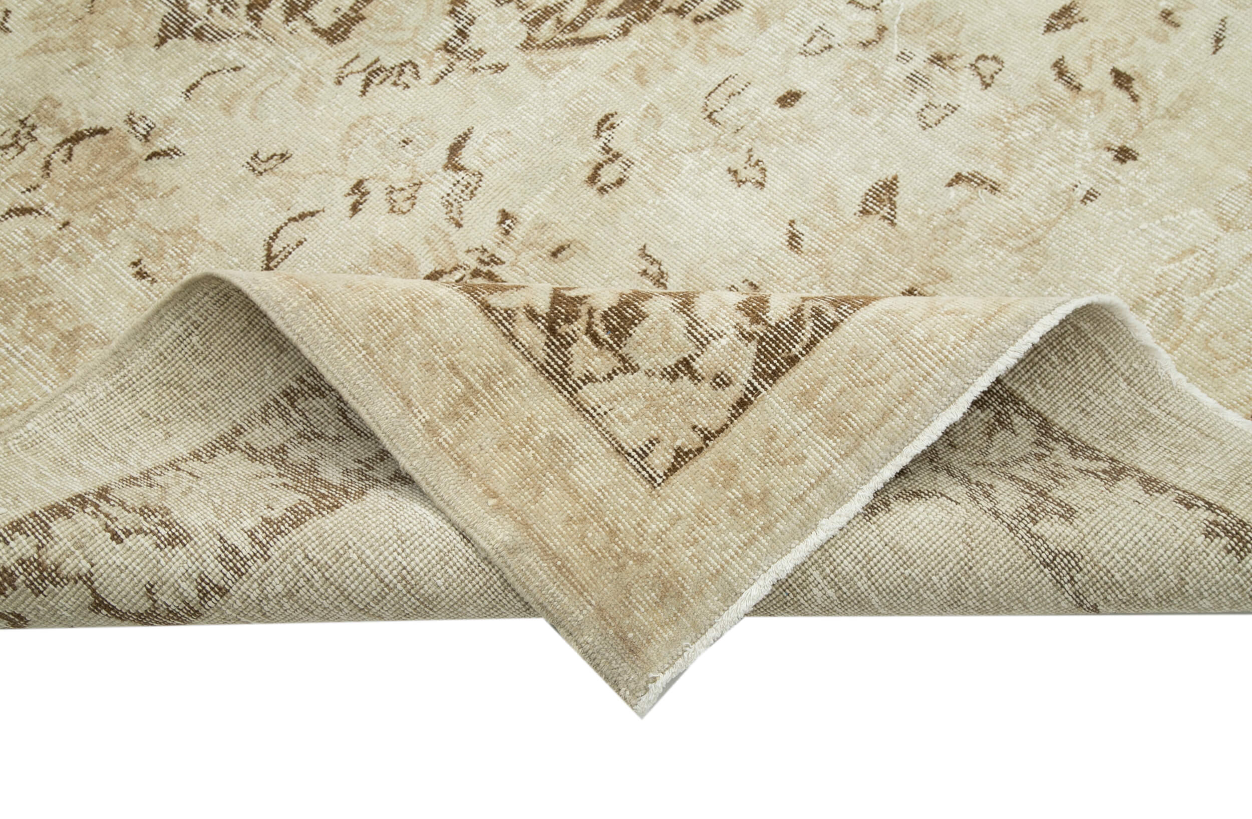 Handmade Wool Area Rug – Vintage Cotton Rug, Beige, 7'0'' x 9'5'' Durable Cotton Weave