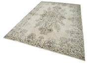 Vintage Handmade Area Rug - Hand Woven Turkish Wool Cotton Carpet 6'7''x10'0'' Beige