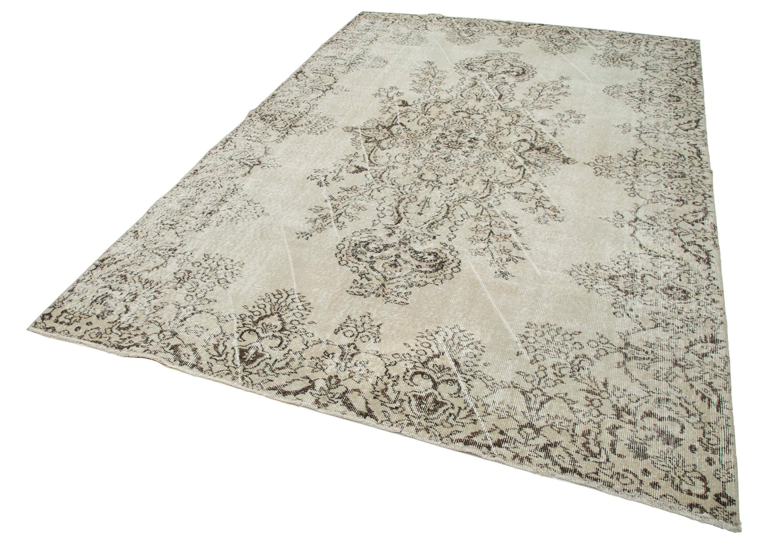 Vintage Handmade Area Rug - Hand Woven Turkish Wool Cotton Carpet 6'7''x10'0'' Beige