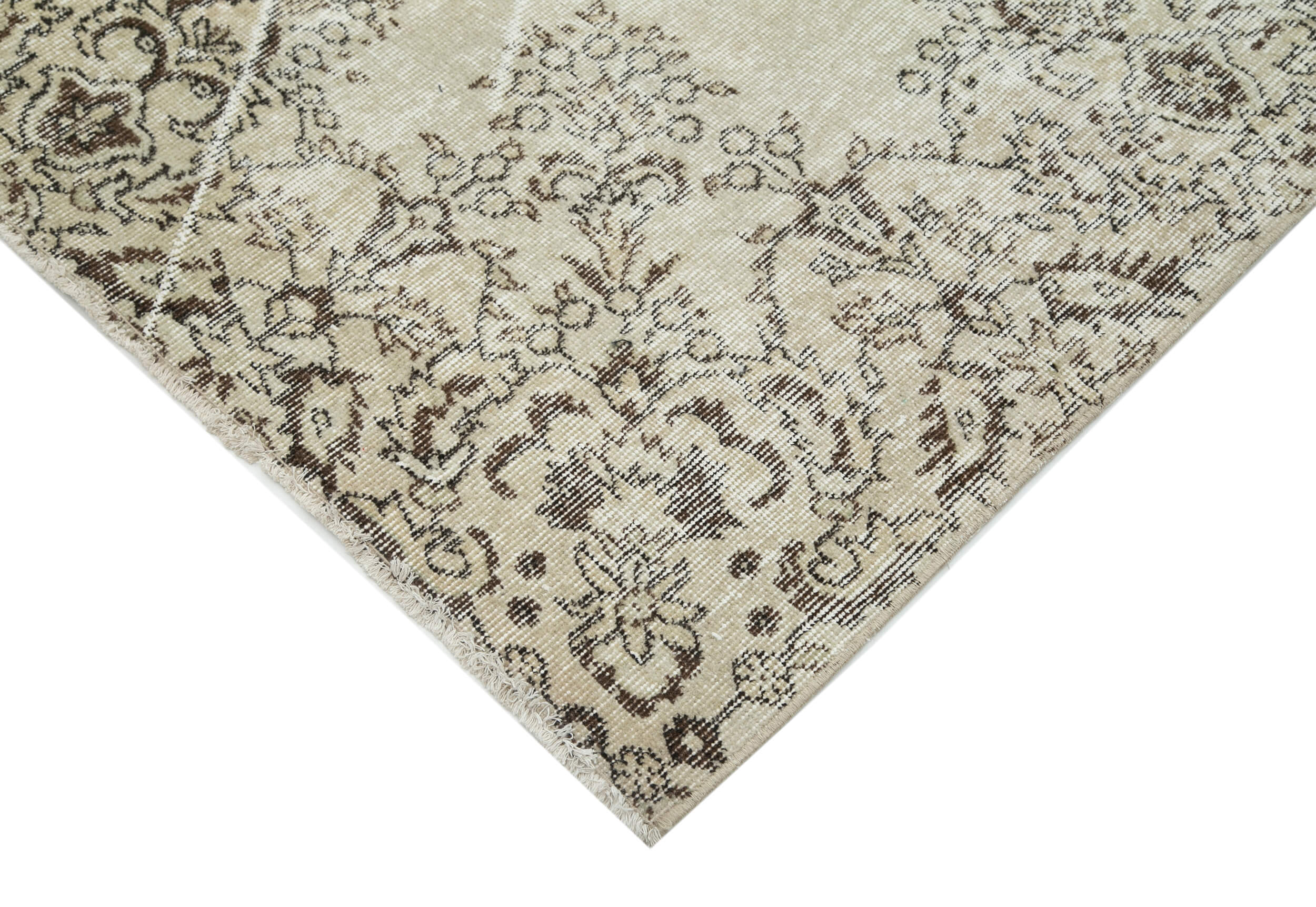 Vintage Handmade Area Rug - Hand Woven Turkish Wool Cotton Carpet 6'7''x10'0'' Beige