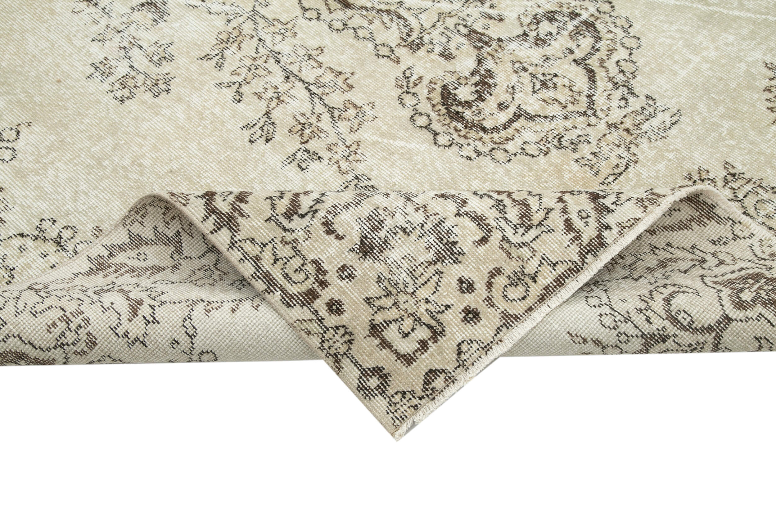 Vintage Handmade Area Rug - Hand Woven Turkish Wool Cotton Carpet 6'7''x10'0'' Beige