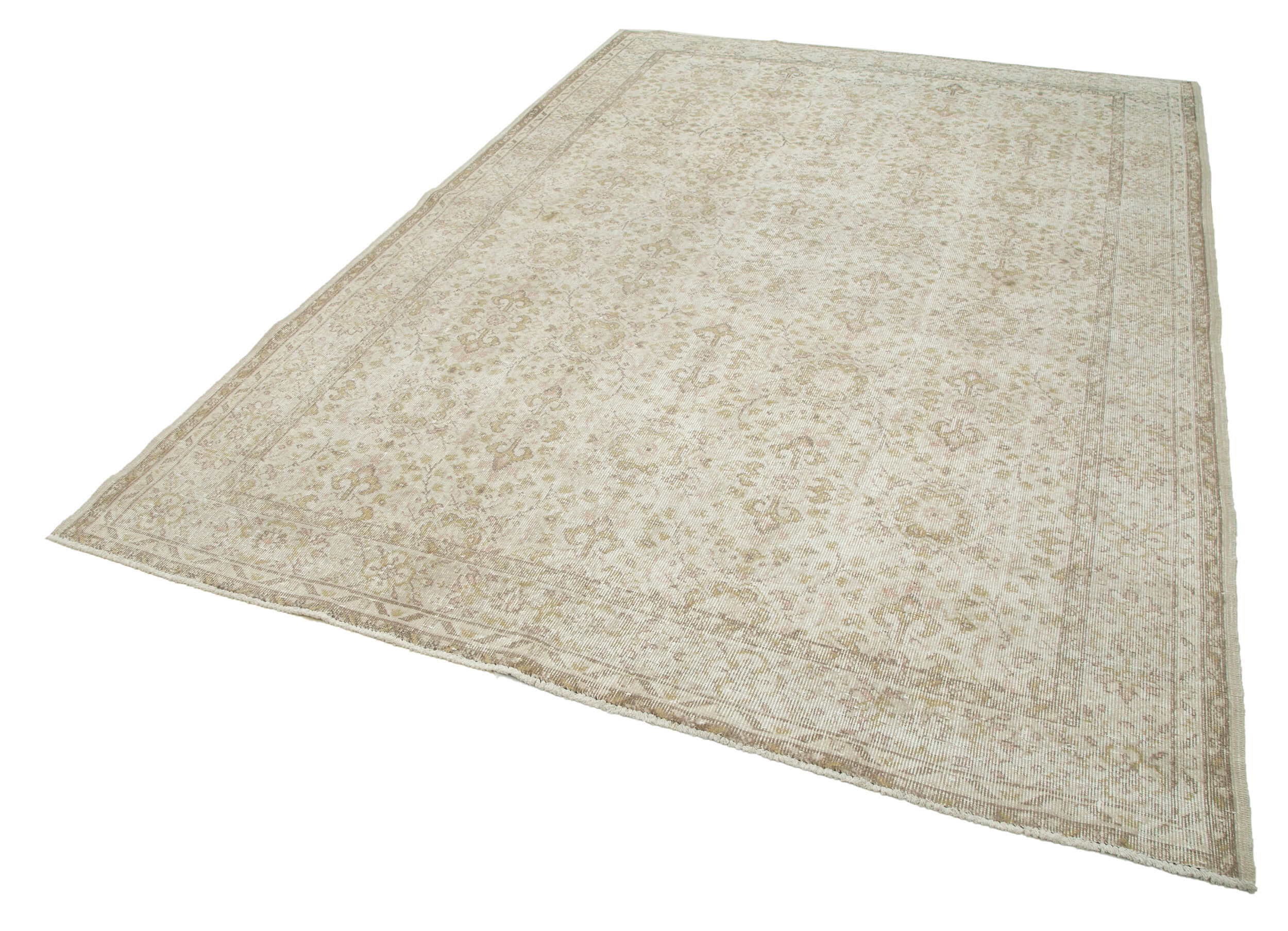 Handmade Wool Area Rug – Vintage Cotton Wool Rug 6'10''x10'0'' Beige Classic