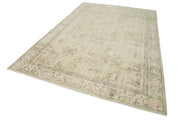 Vintage Wool Area Rug - Handmade Cotton Wool Rug, Neutral Beige Turkish Vintage Carpet 6'11''x10'2''