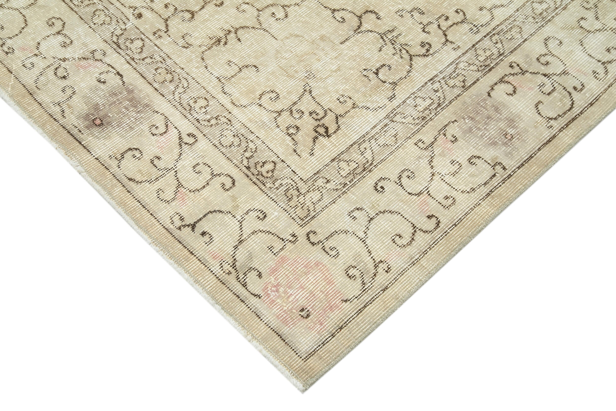 Vintage Wool Area Rug - Handmade Cotton Wool Rug, Neutral Beige Turkish Vintage Carpet 6'11''x10'2''