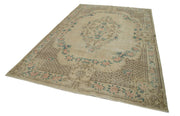 Handmade Wool Area Rug – Vintage Cotton Rug | Beige Area Carpet 6'11"x10'11"